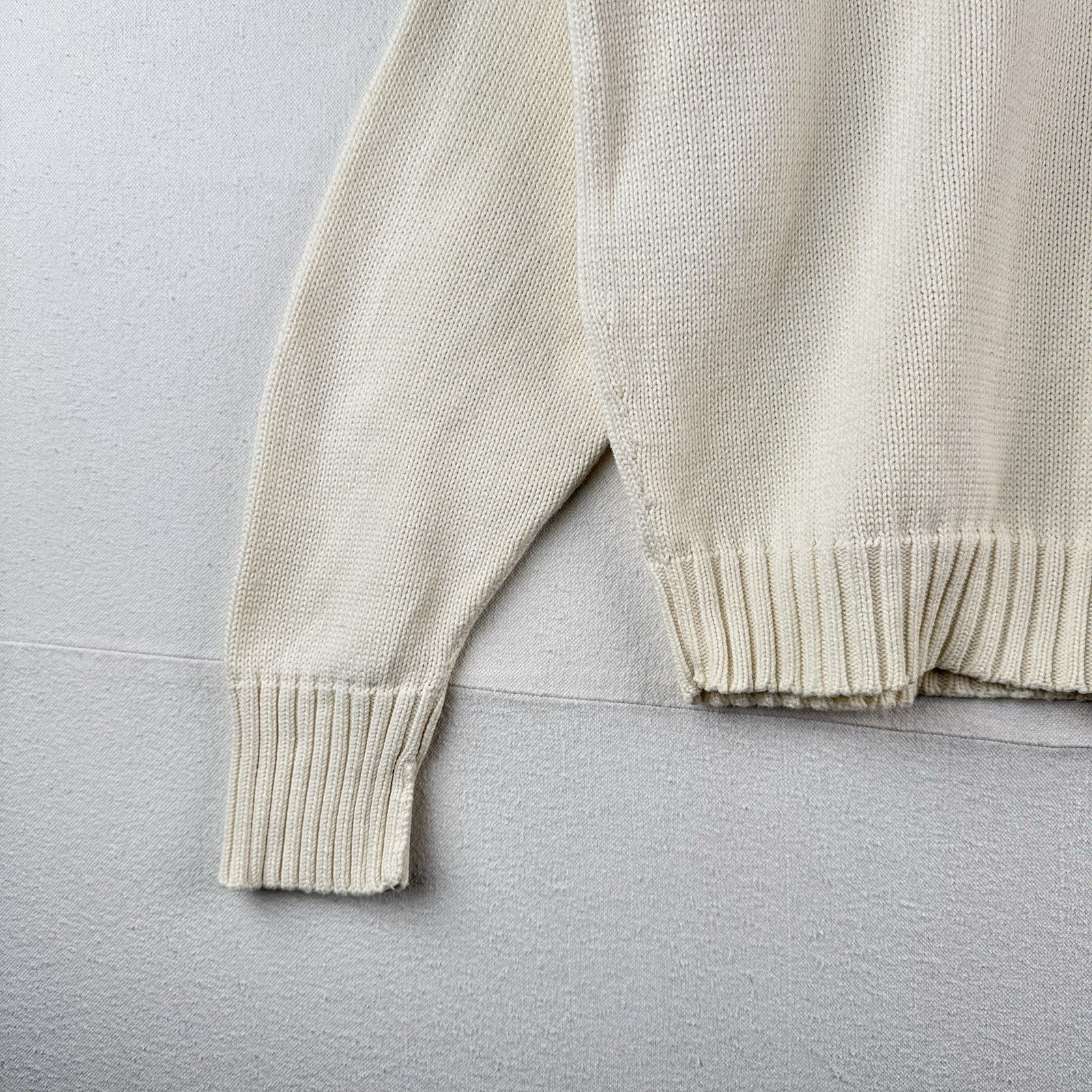 90’s Vtg Polo Ralph Lauren Sweater Men's XL Cream 100% Cotton Crewneck Navy Pony
