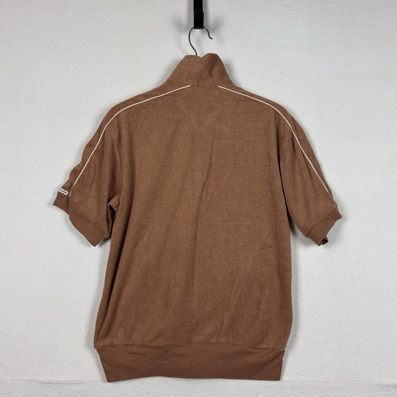 Vintage 80's Men's M Beach Pool Swim Cabana Tennis Shirt Tan Terry Cloth Zip Up