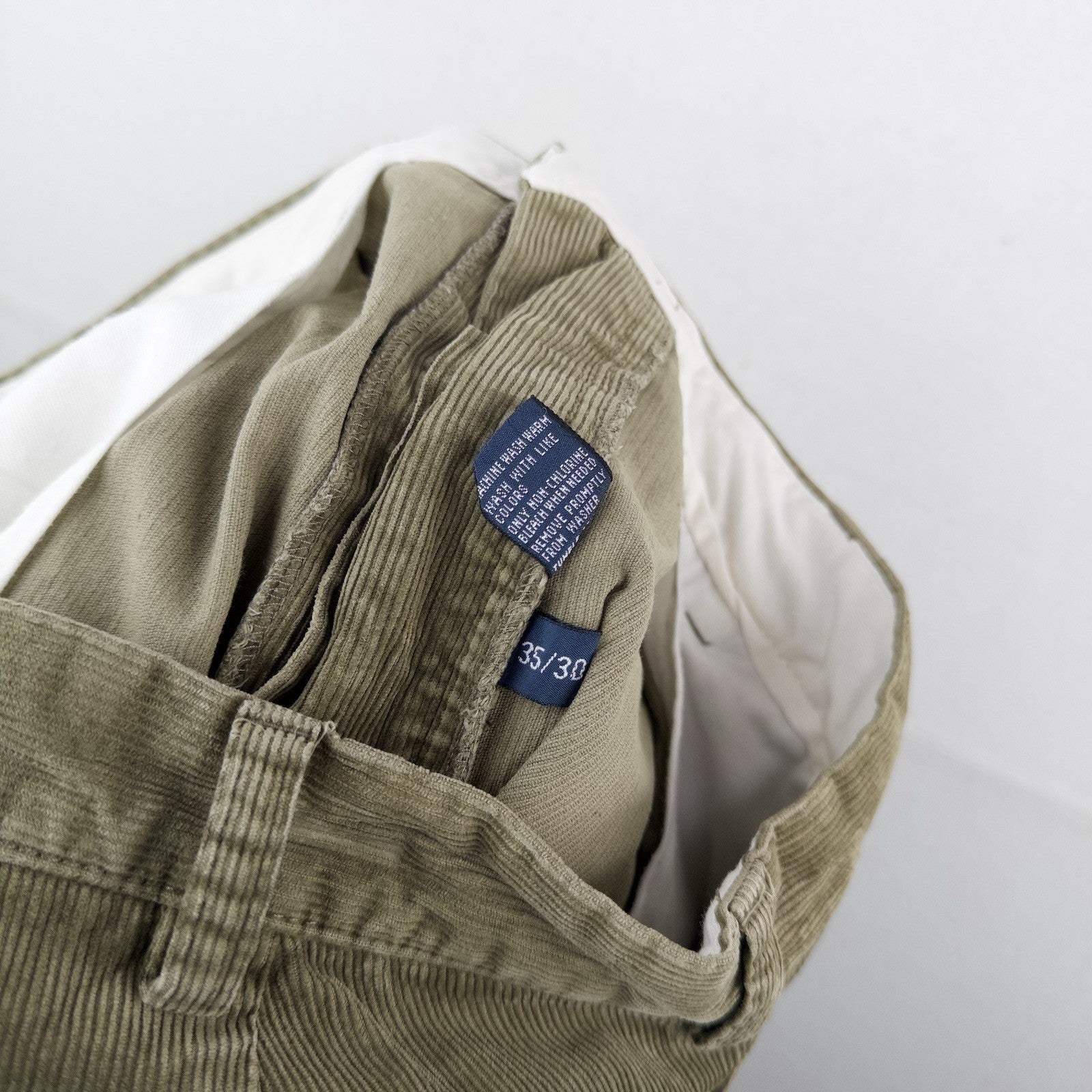 90’s Vtg Polo Ralph Lauren Hammond Corduroy Pant Mens 35x30 Khaki Pleated Cuffed