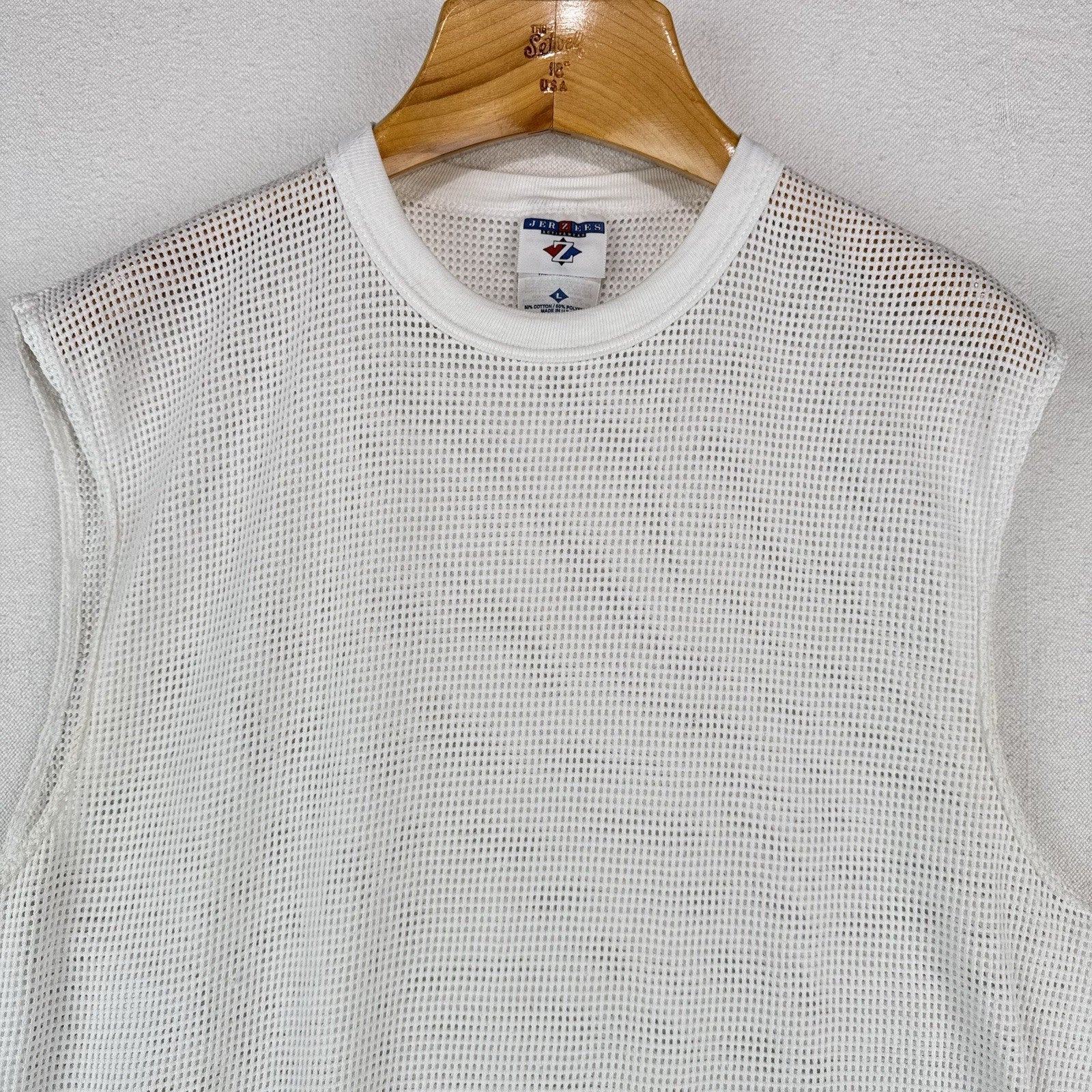 90’s Vtg Jerzees Mesh Tank Sleeveless T-shirt Men’s L White Made USA *Read