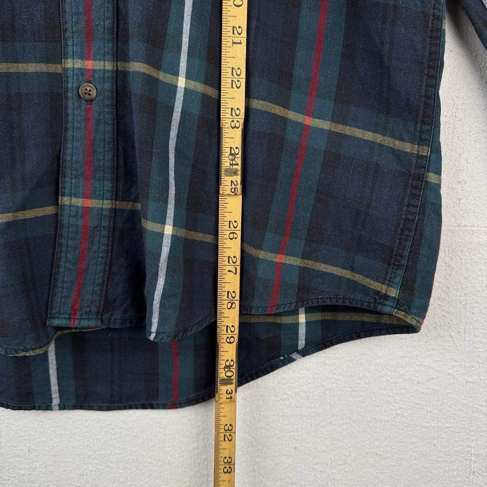 90’s Vtg Chaps Ralph Lauren Men’s M Blue Tartan Plaid Denim Collar Shirt