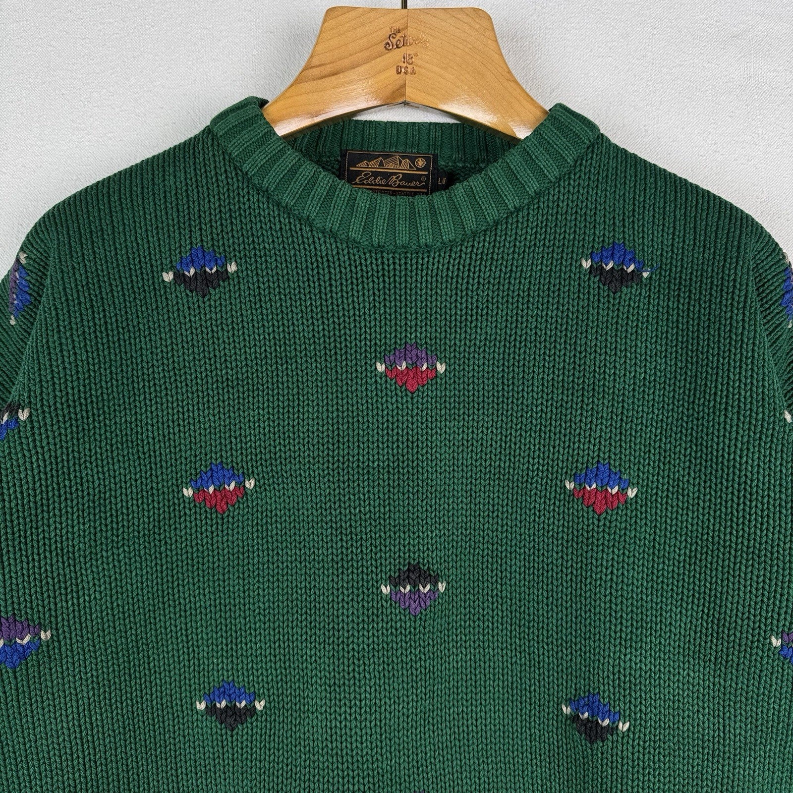 80’s 90’s Vintage Eddie Bauer Men’s L  Knit Sweater Green  Made In England