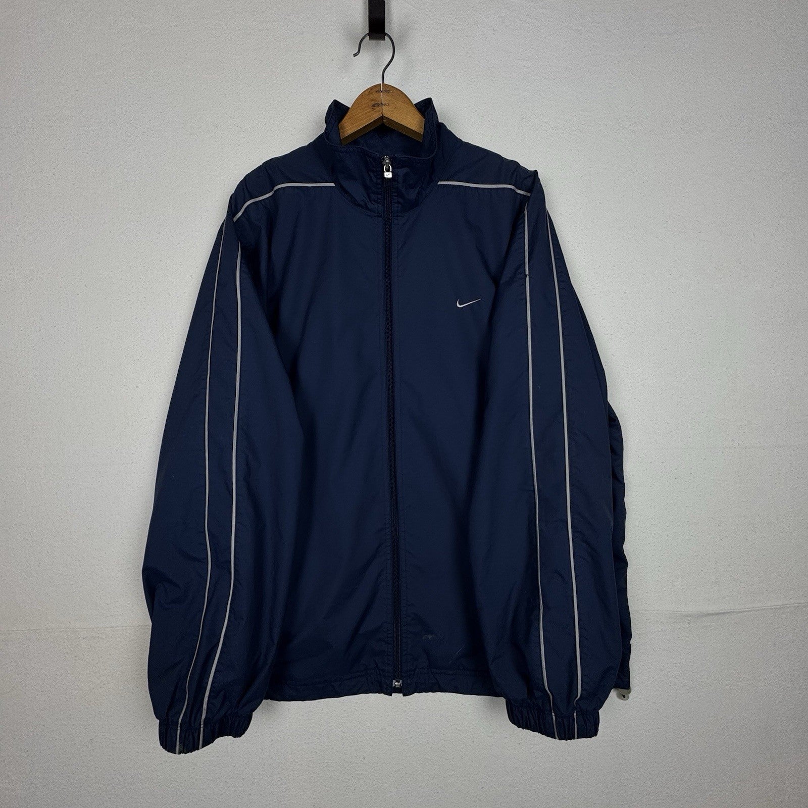 Vintage 90s Nike Jacket Mens XL Navy Blue Full Zip Nylon Windbreaker Jacket