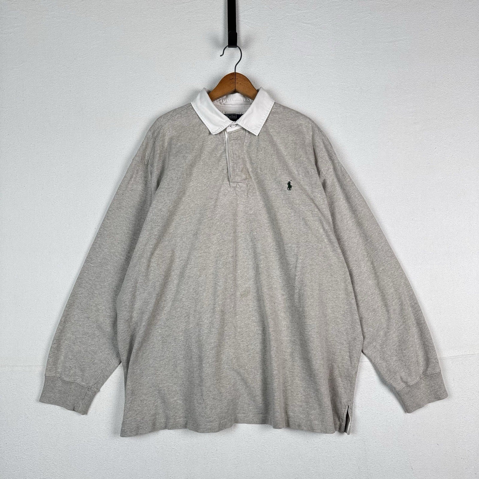 Polo Ralph Lauren Rugby Shirt 4XLB 4XL Big Gray Quilted Shoulder Elbow Patch