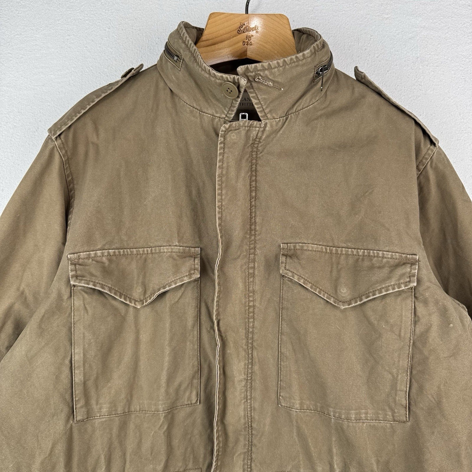American Eagle M-65 Style Field Jacket Mens L Khaki Military Stowaway Hood *Read