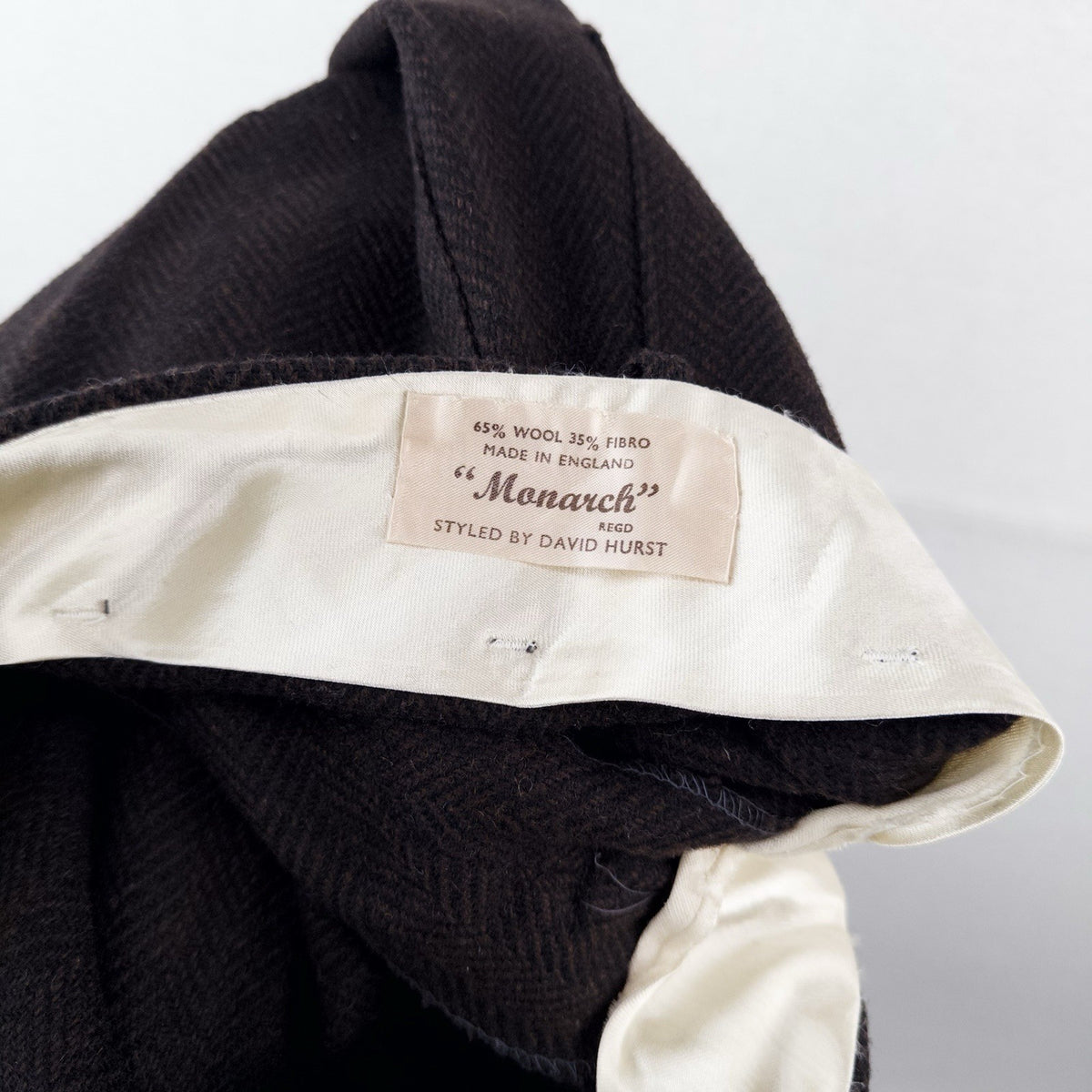 50's Vtg Monarch Mfg Co. Boys Wool Pants 28x28 Brown Herringbone