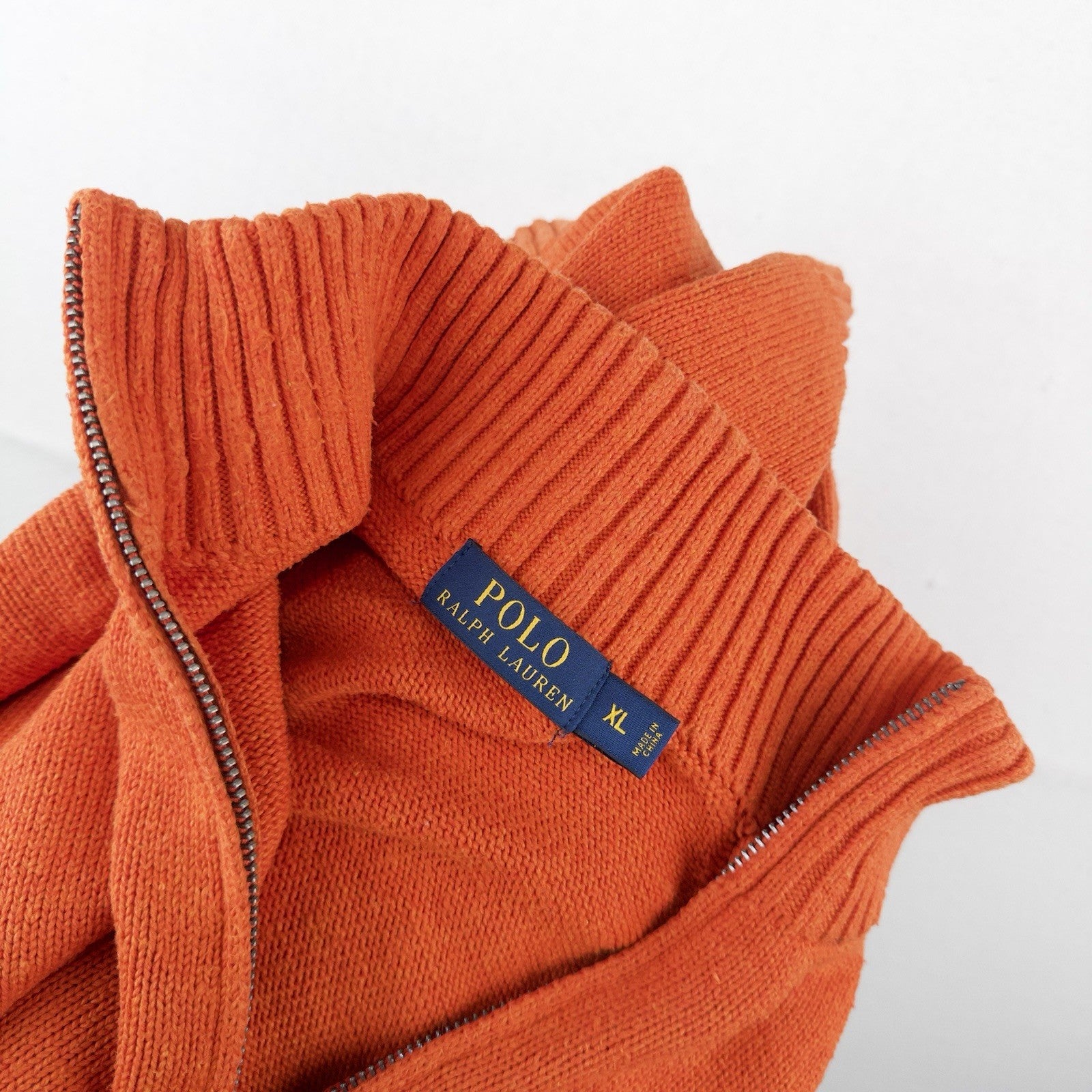 Polo Ralph Lauren Men’s XL Orange Cotton Quarter Zip Pullover Sweater