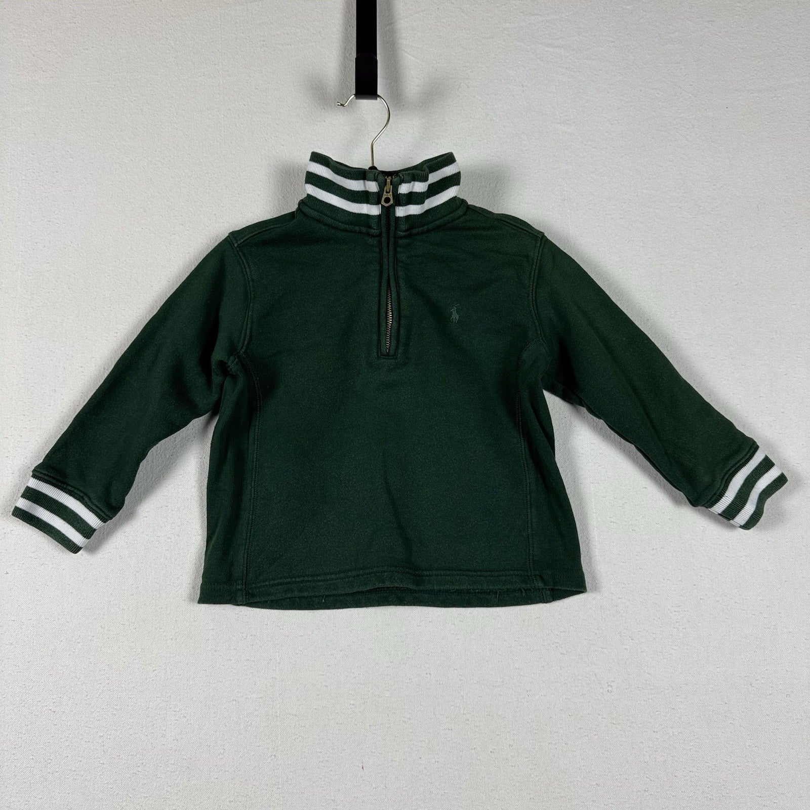 Polo Ralph Lauren Toddler Quarter Zip Sweater Size 4T Green Stripe Collar