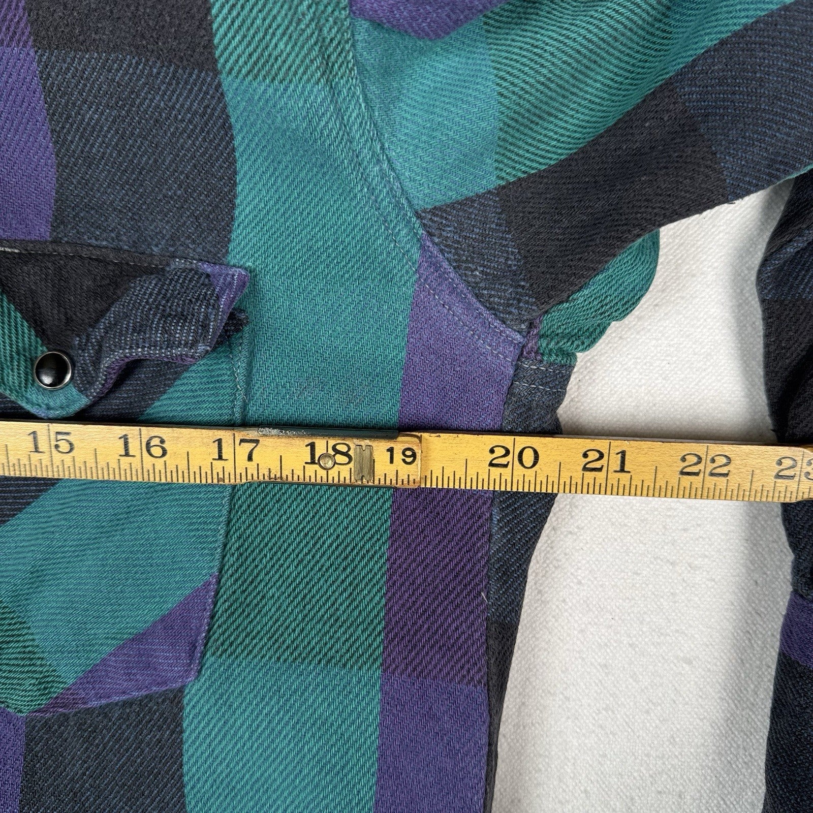 Vtg Wrangler Striped Mens L 16.5x33 Shirt Black Purple Teal Western X-Long Tails