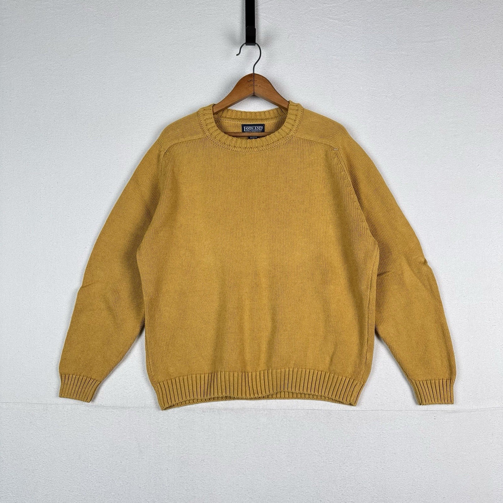Lands End Womens Crewneck Sweater Yellow Size Large 14-16 Midweight Cotton USA