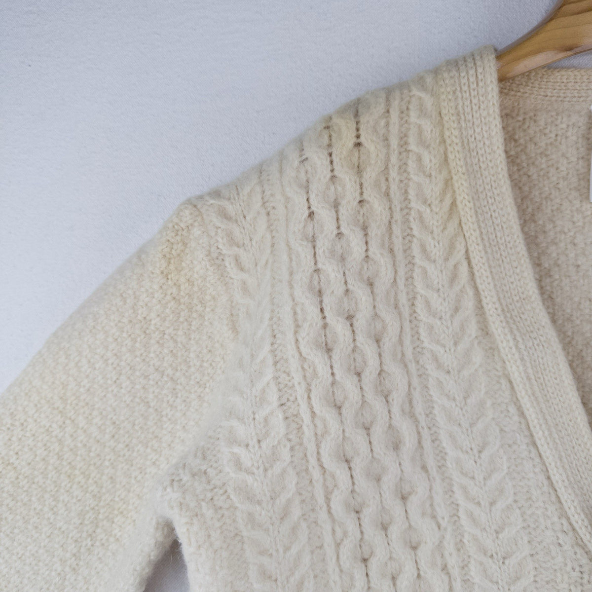 70’s Vtg St Michael Aran Chunky Knit Cardigan Fisherman Wool Cream L *Distressed