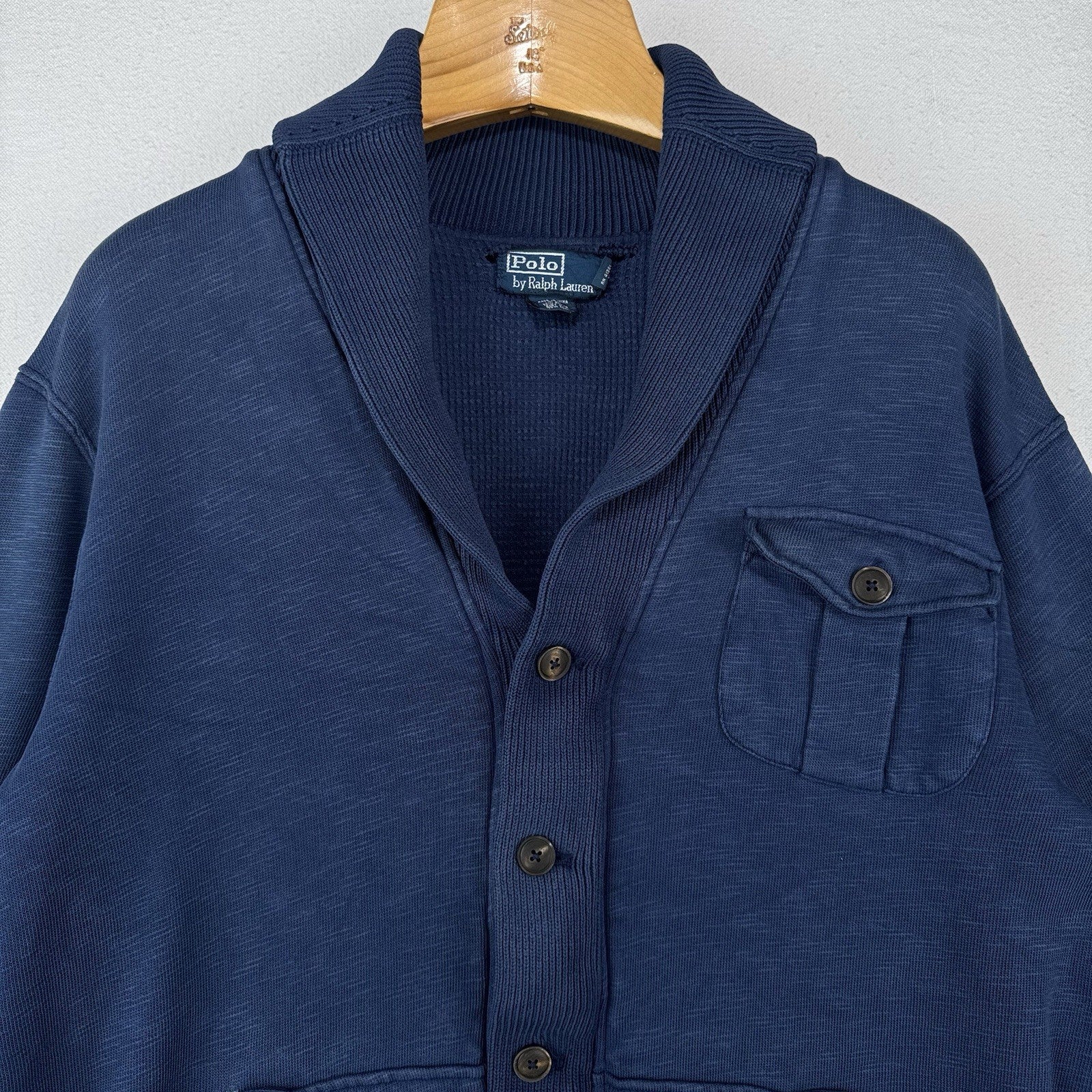 90’s Vtg Polo Ralph Lauren Shawl Collar Indigo Cardigan Cotton L Thermal Lining
