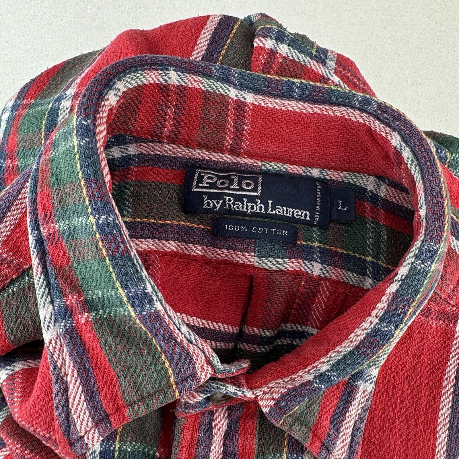 Vtg Polo Ralph Lauren Lowell Sport Red Green Button Up Heavy Flannel Shirt Large