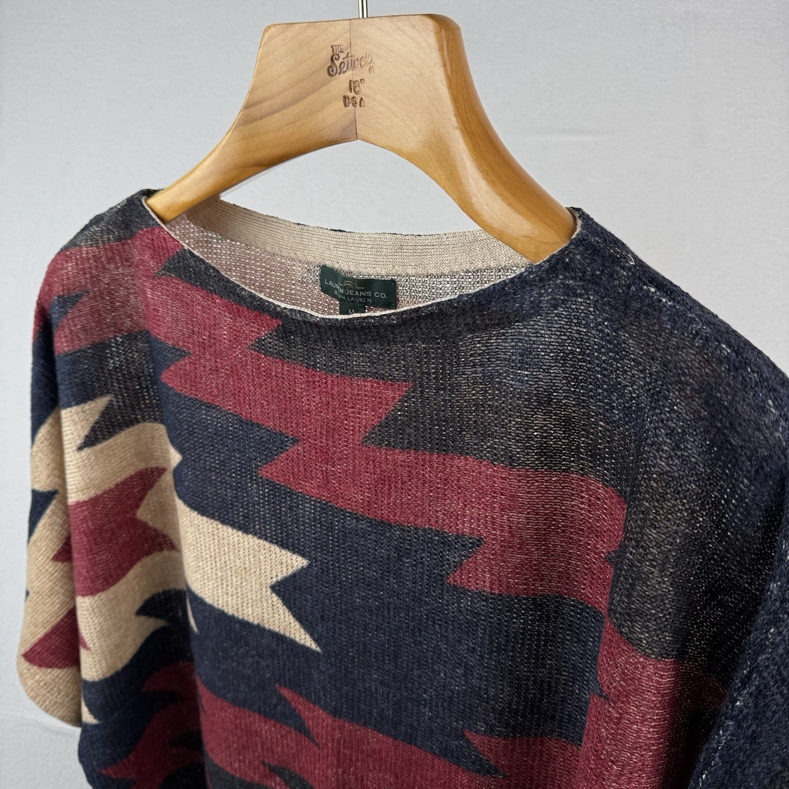 Ralph Lauren Linen Aztec Southwestern Women’s M Boat Neck Dolman Sleeve Sweater