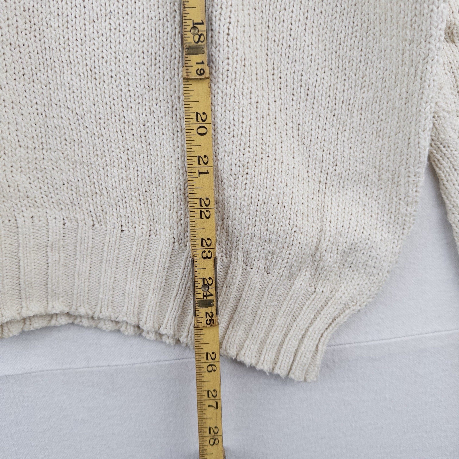 90s Vtg Polo Ralph Lauren Sweater Men's XL Cream 100% Cotton Crewneck Navy Pony