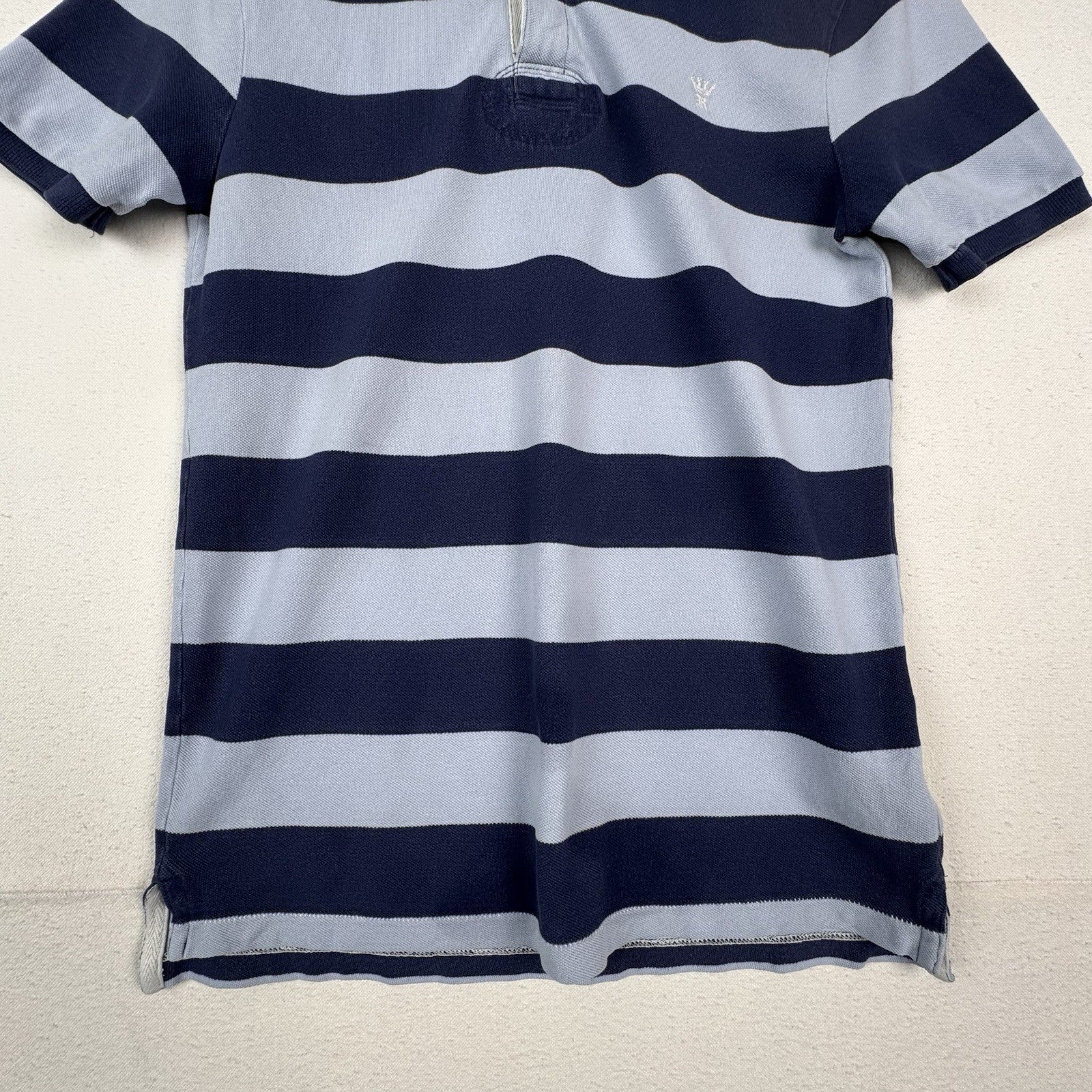 Ralph Lauren Rugby Short Sleeve Striped Blue Mesh Polo Shirt Mens Small