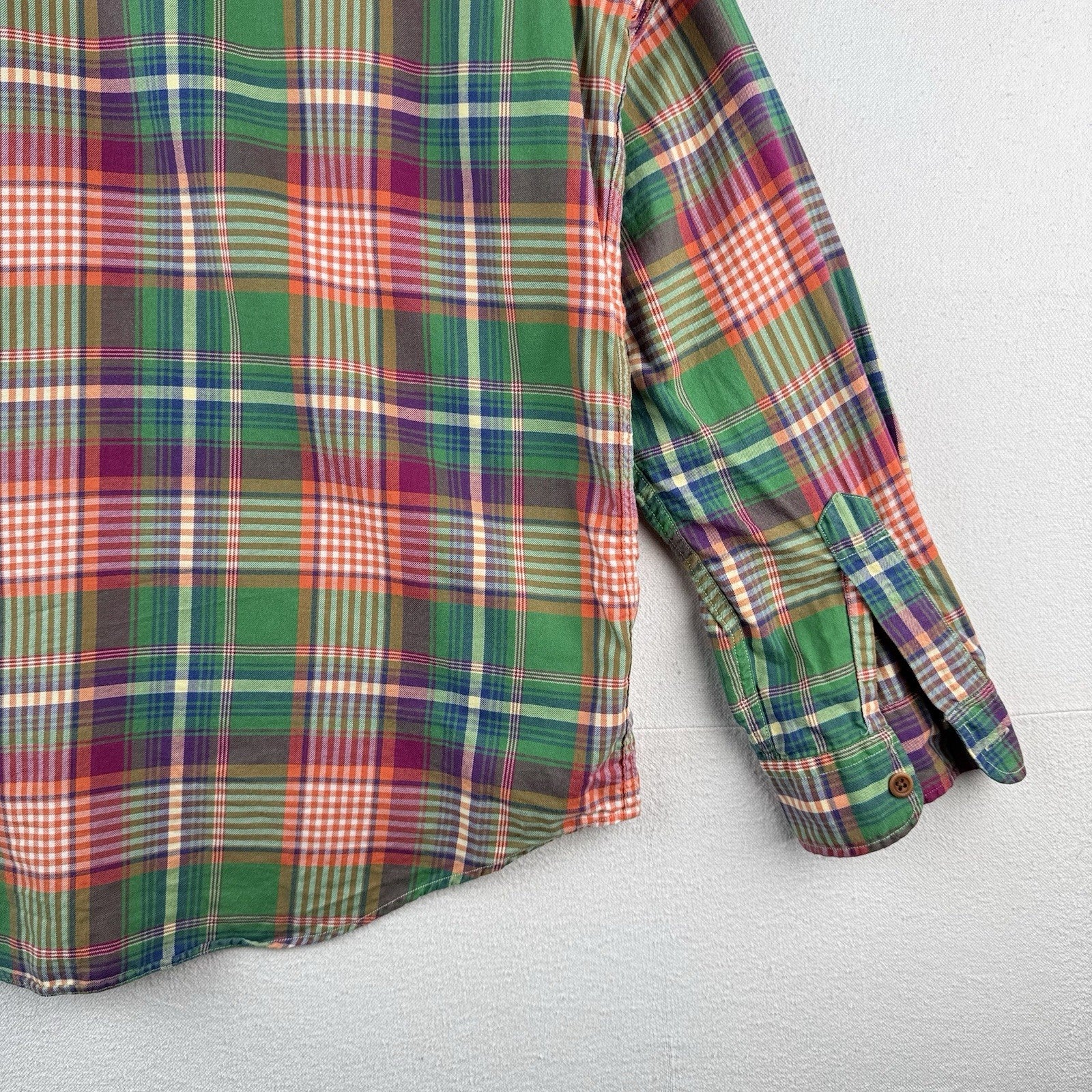Vintage Polo Ralph Lauren Men’s XL Madras Button Down Shirt Green Orange Safari