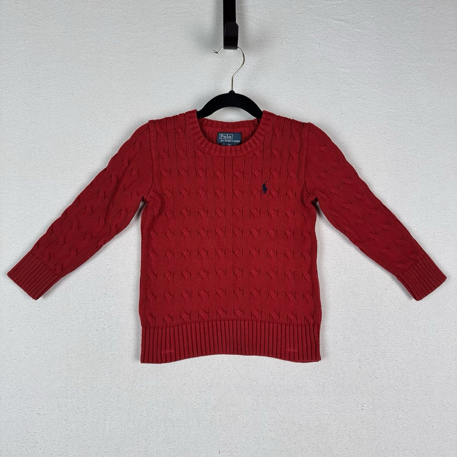 Ralph Lauren Polo Sweater Kids Boys 6 Red Pullover Pony Logo Preppy Cable Knit