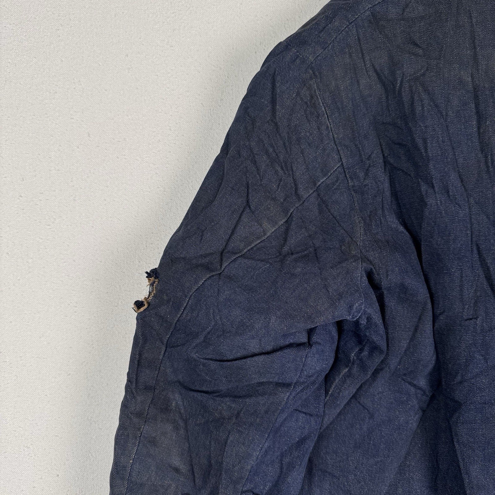 Vtg 1960s Wool Blanket Lined Denim Prison Chore Jacket Yard Coat 48” *Unwashed
