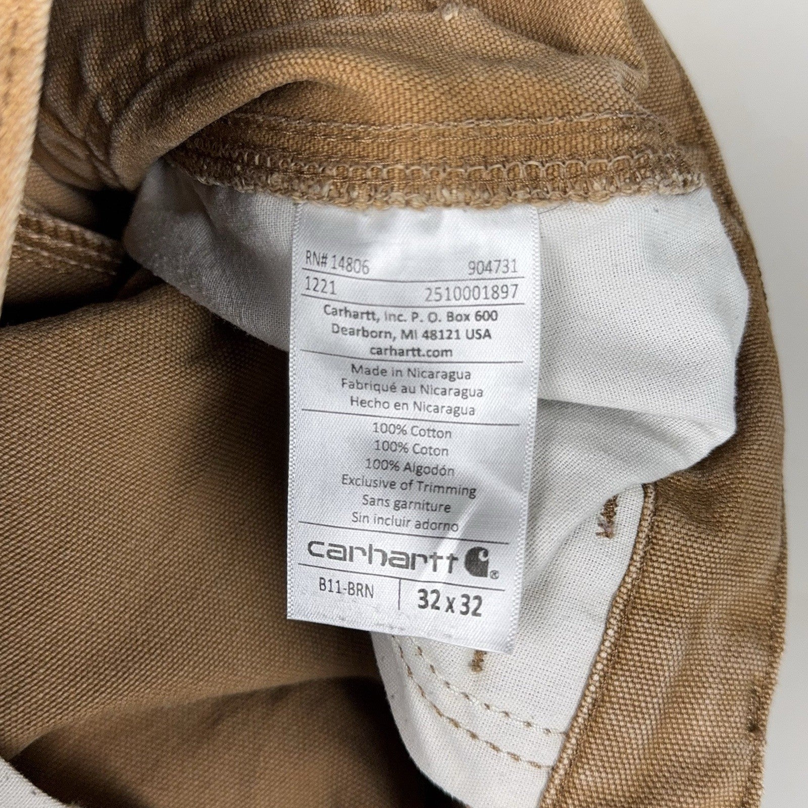 Carhartt Pants Men’s 32x32 Carpenter B11 BRN Wide Leg Brown Duck Canvas Workwear