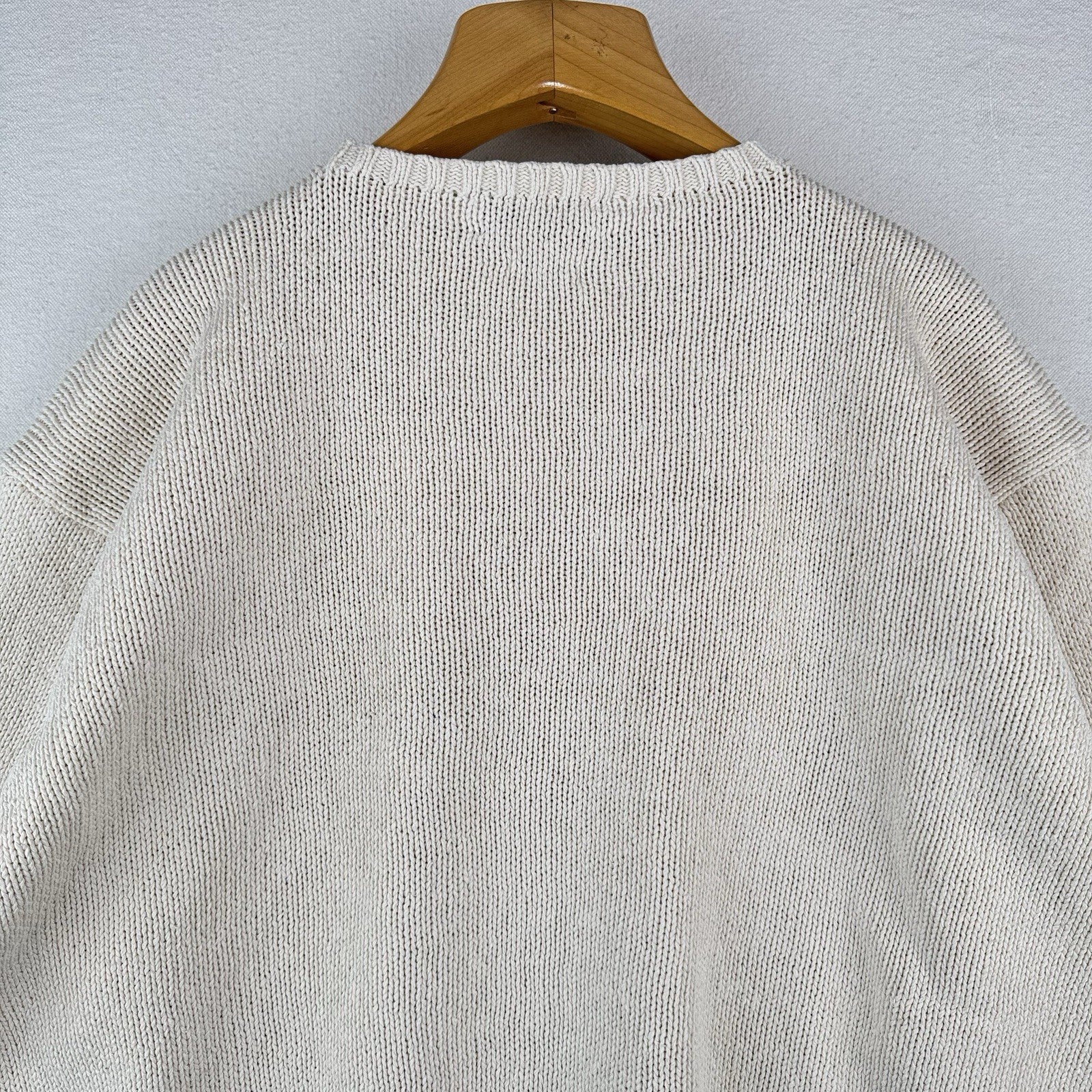 90s Vtg Polo Ralph Lauren Sweater Men's 2XL Cream 100% Cotton Crewneck Navy Pony