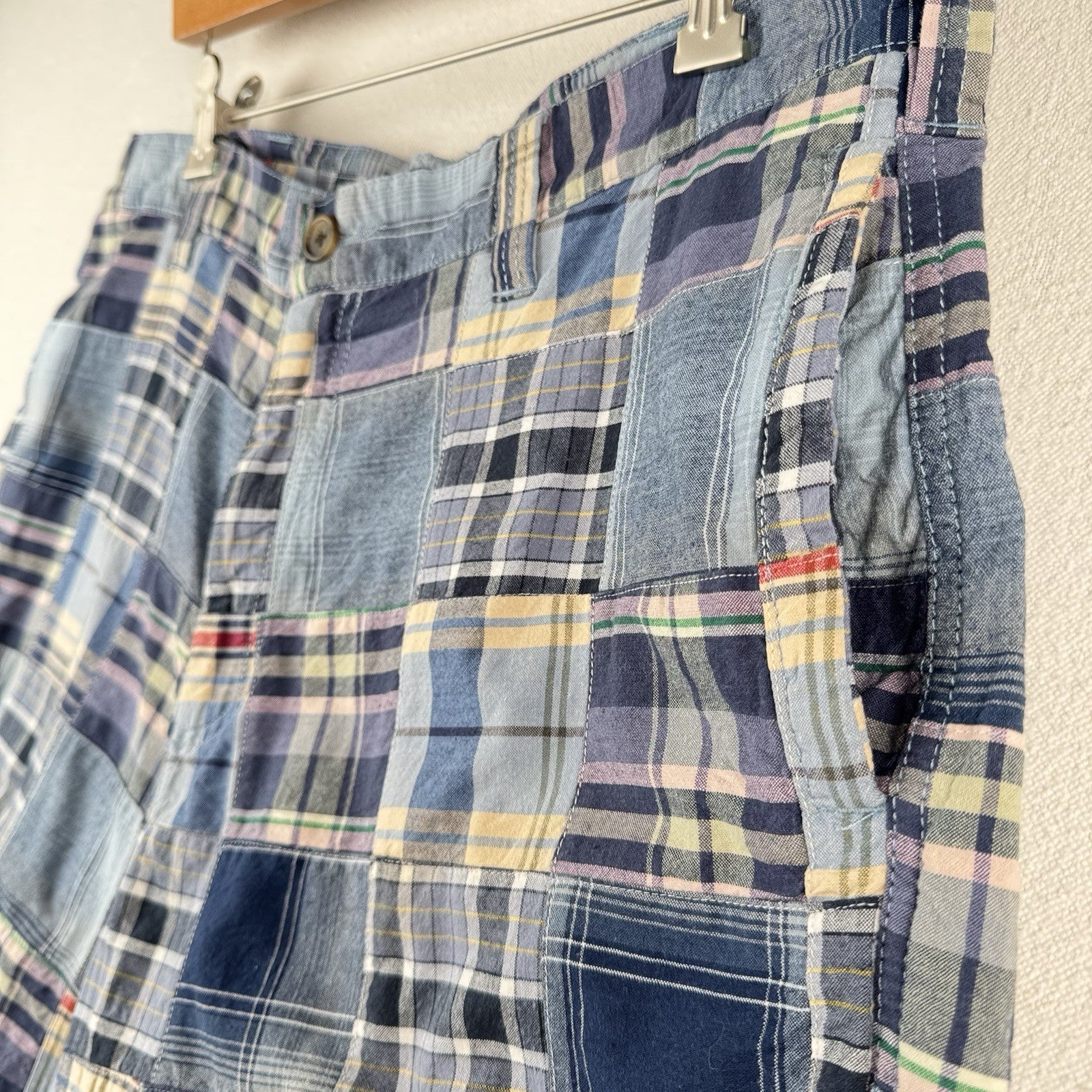 Old Navy Surplus Madras Plaid Shorts Mens 36 Patchwork Cotton Chino 10”