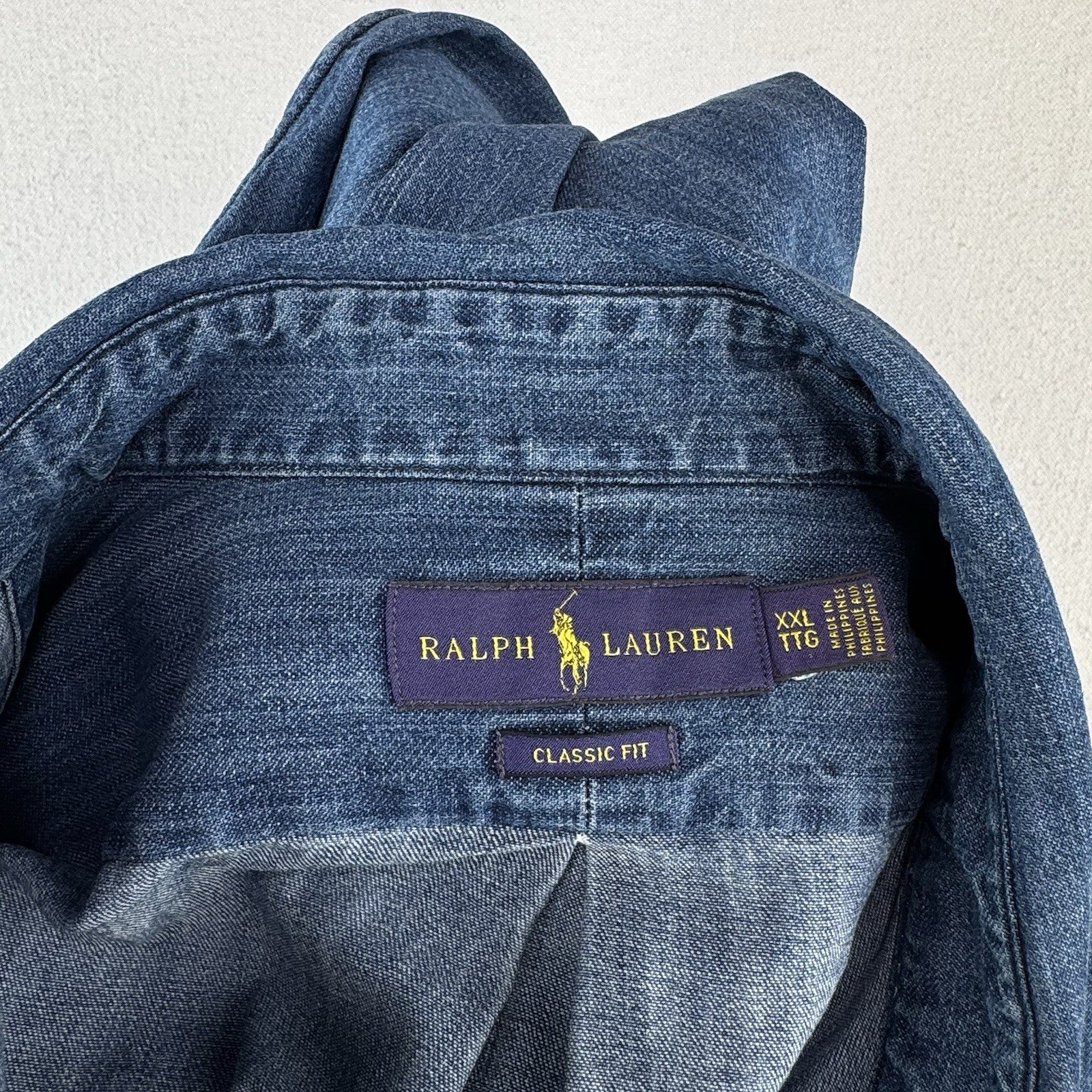 Ralph Lauren Denim Shirt Mens Large Blue Classic Fit Button Down