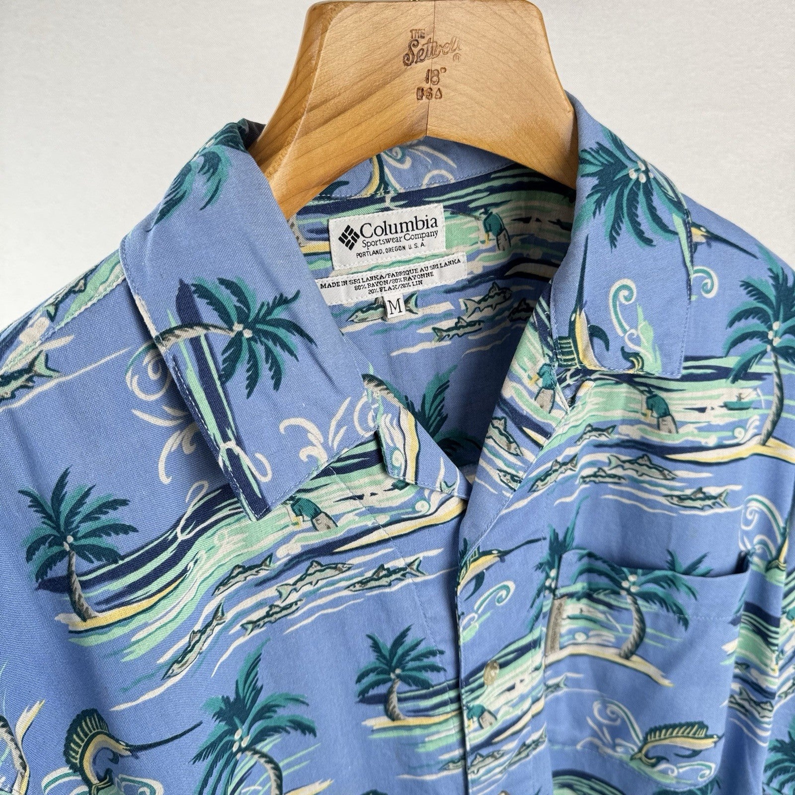 Columbia Sportswear Co. Men’s M Hawaiian Fishing Shirt Blue Rayon