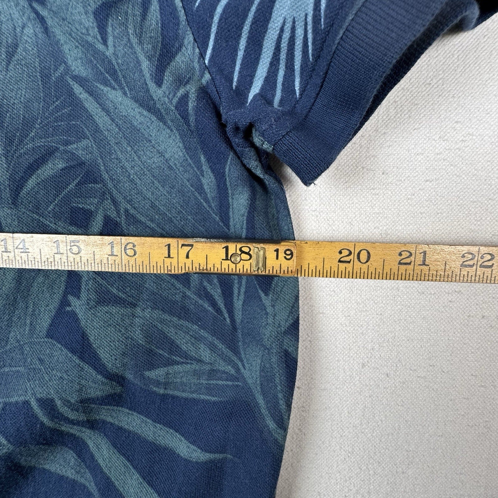 Tommy Hilfiger Shirt Mens Small Blue Green Tropical Leaf Print Regular Fit Polo