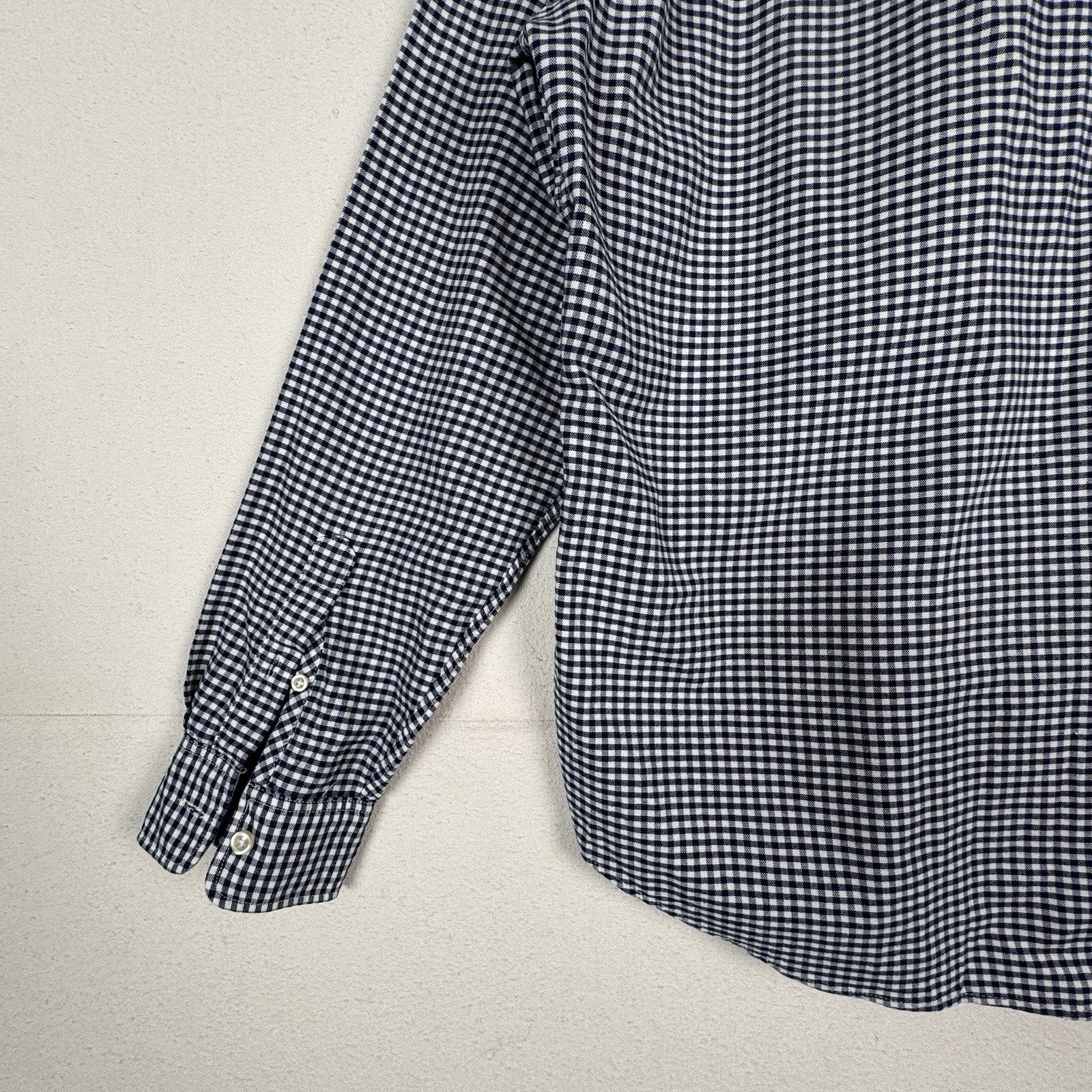 Gap Mens Large Button Up Shirt LS Stretch Stndrd Fit Blue White Gingham Check