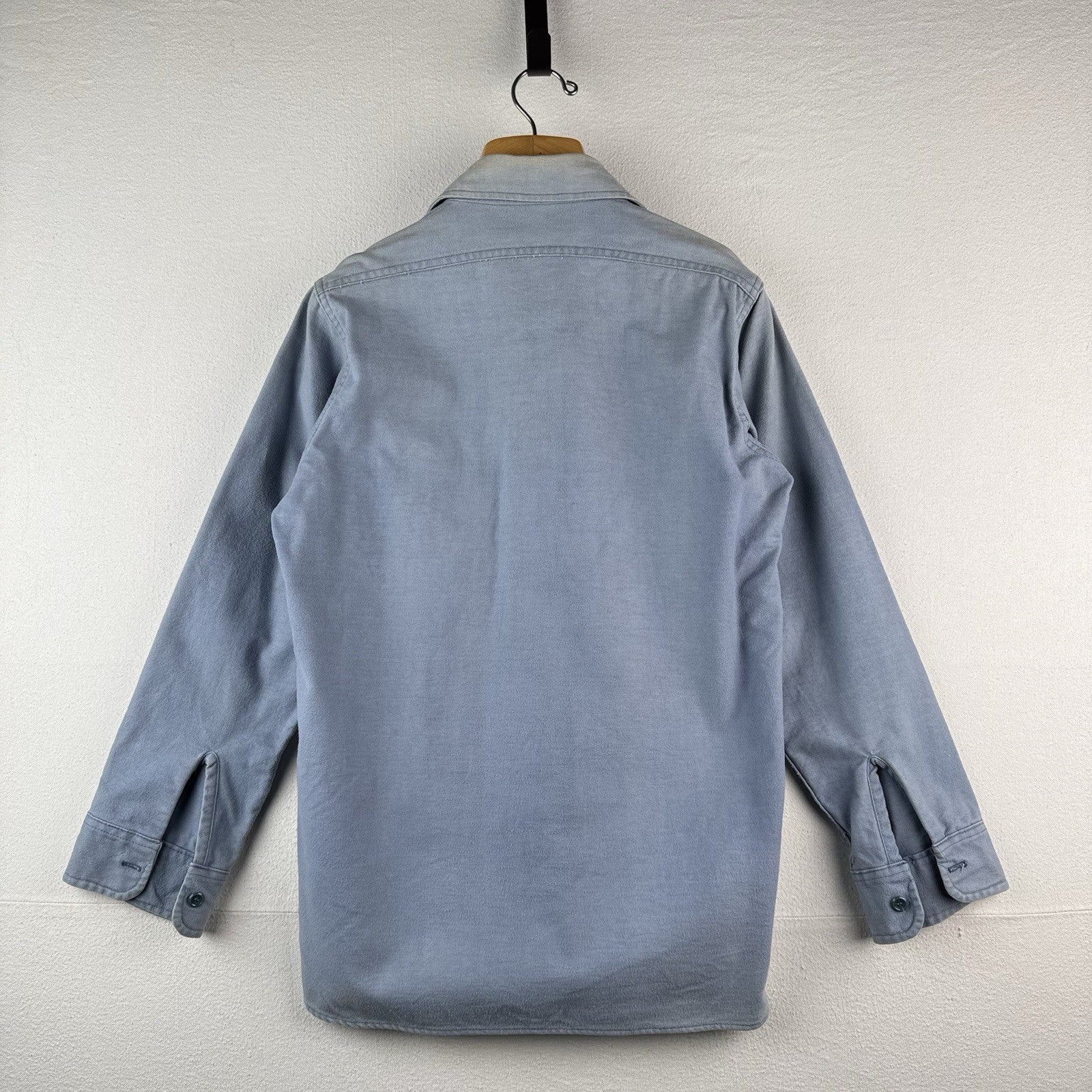 80’s Vtg Woolrich Chamois Cotton Button Up Flannel Blue Mens M Made USA Sunfaded