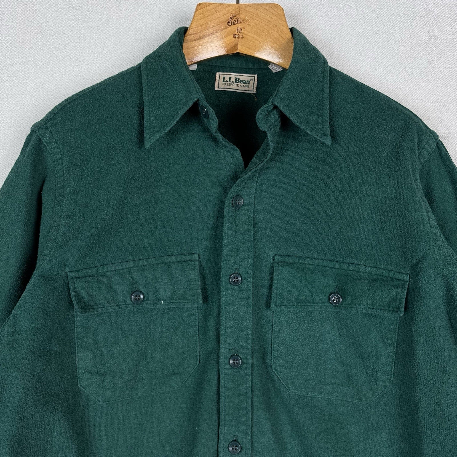 Vintage L.L. Bean Vintage Men’s Large L (16.5) Chamois Shirt Green Heavy Flannel