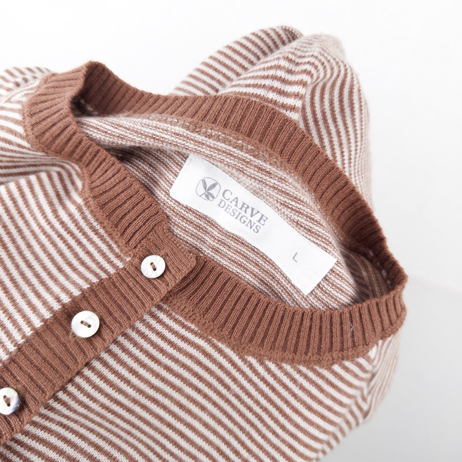 Merino Wool Striped Sweater Henley Women’s Large Carve Designs