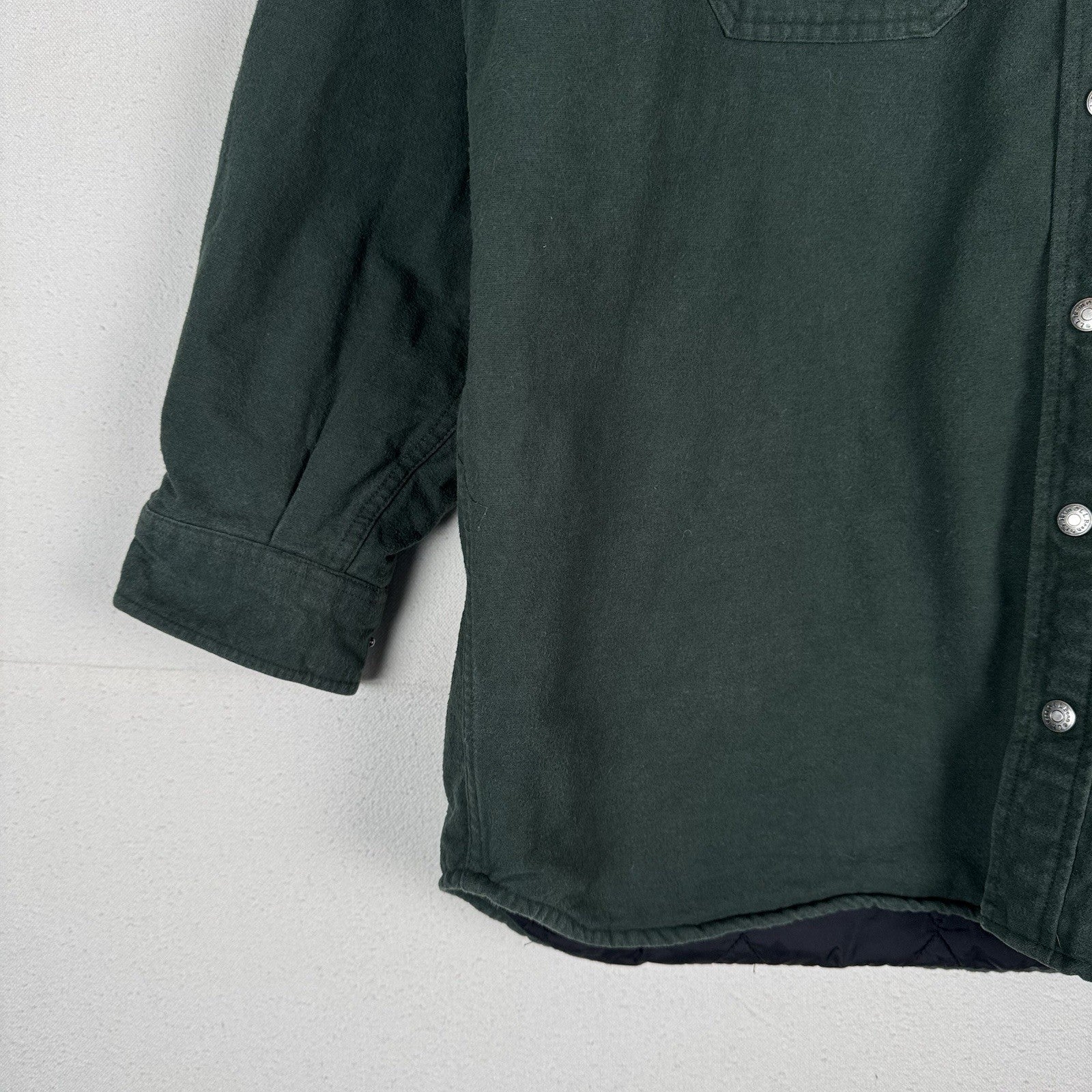 L.L. Bean Ultra Insulated Green Snap Shirt Jacket Men's Large 100% Cotton