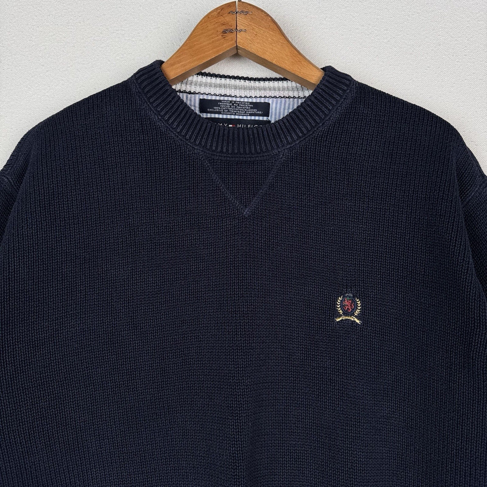 Vintage Tommy Hilfiger Men's Knit Cotton Navy Blue Crewneck Sweater Large