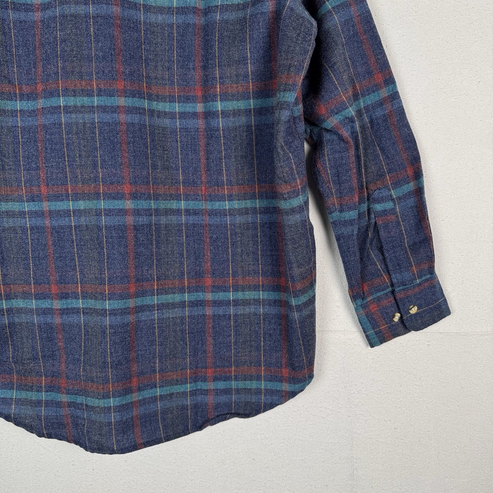 Vtg Sears Roebuck Wool Flannel Shirt Men’s Medium Blue Plaid Single Needle Korea