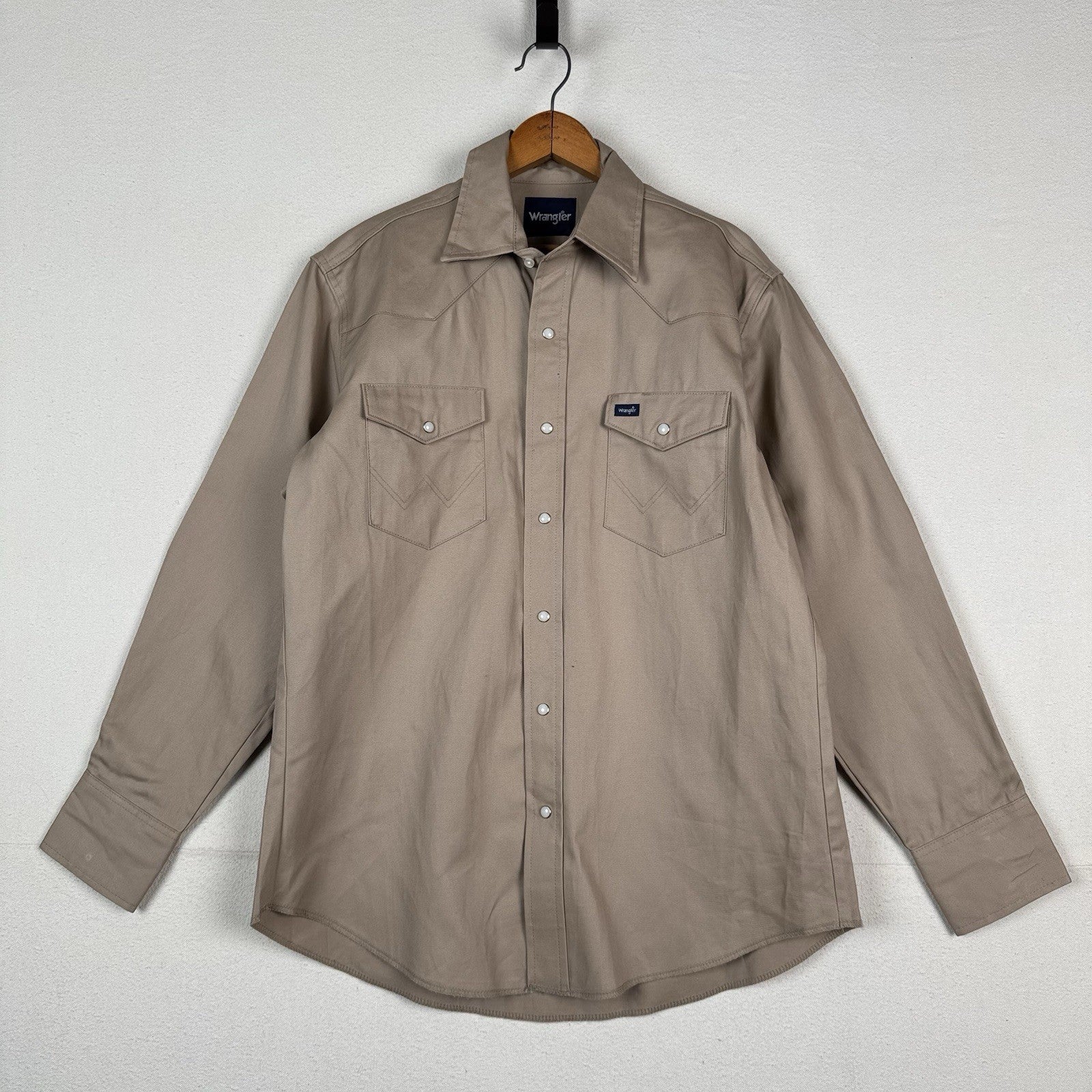 NWT Wrangler Mens Large Western Shirt Beige L/S Pearlsnap Cowboy Work Wear Shirt