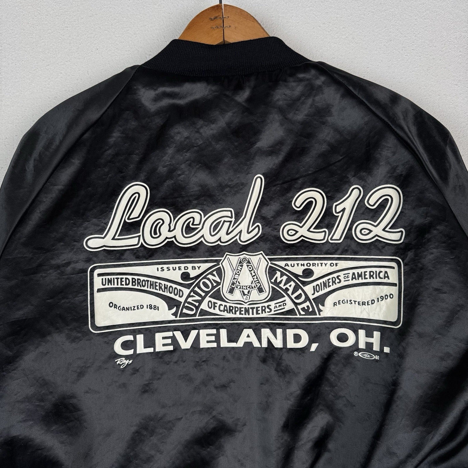 Vtg United Brotherhood Of Carpenters Local 212 XL Black Satin Jacket Made In USA