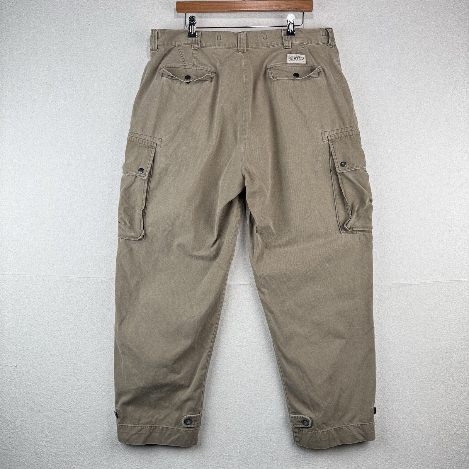 90s Vtg Polo Ralph Lauren Pants Cargo 67 Chino Mens 40x30 Brown Button Fly