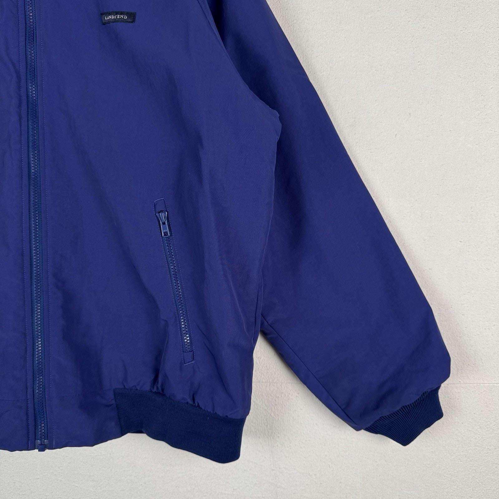 Lands' End Fleece Jacket Men’s Large Blue Squall Windcheck Thermolite Insulated
