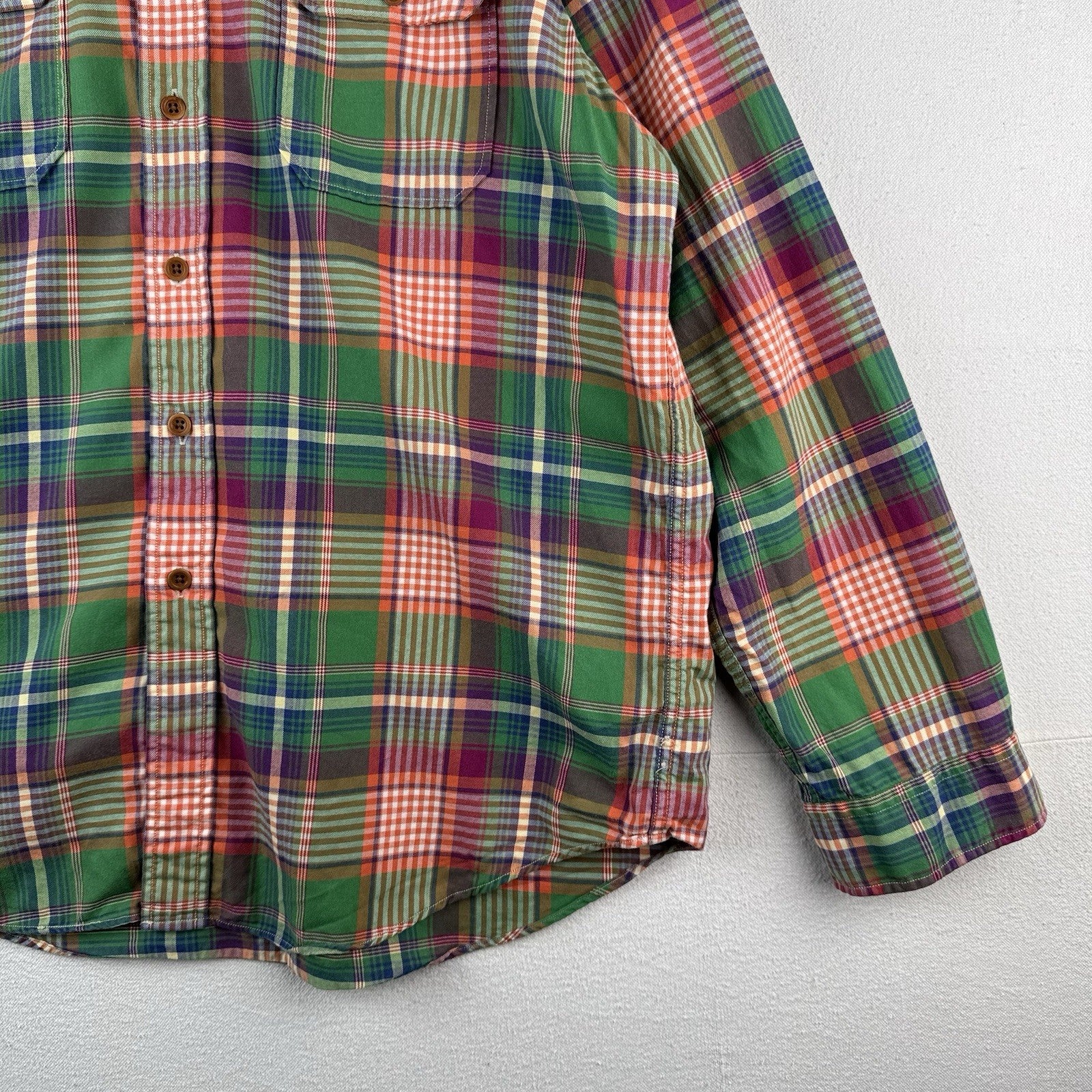 Vintage Polo Ralph Lauren Men’s XL Madras Button Down Shirt Green Orange Safari