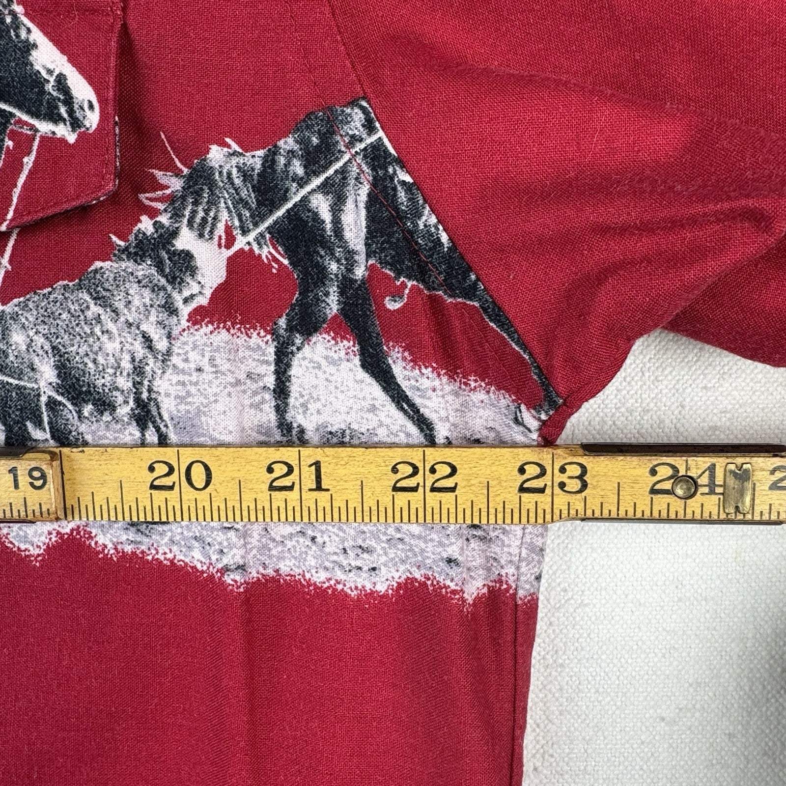 Vtg Wrangler Western Cowboy Print Graphic Pearl Snap Button Shirt Horses XL 46”