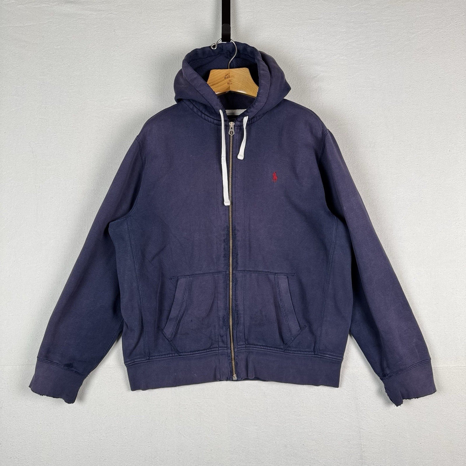 Vtg Polo Ralph Lauren Full Zip Men’s XL Thermal Hoodie Blue *Sunfaded/Distressed