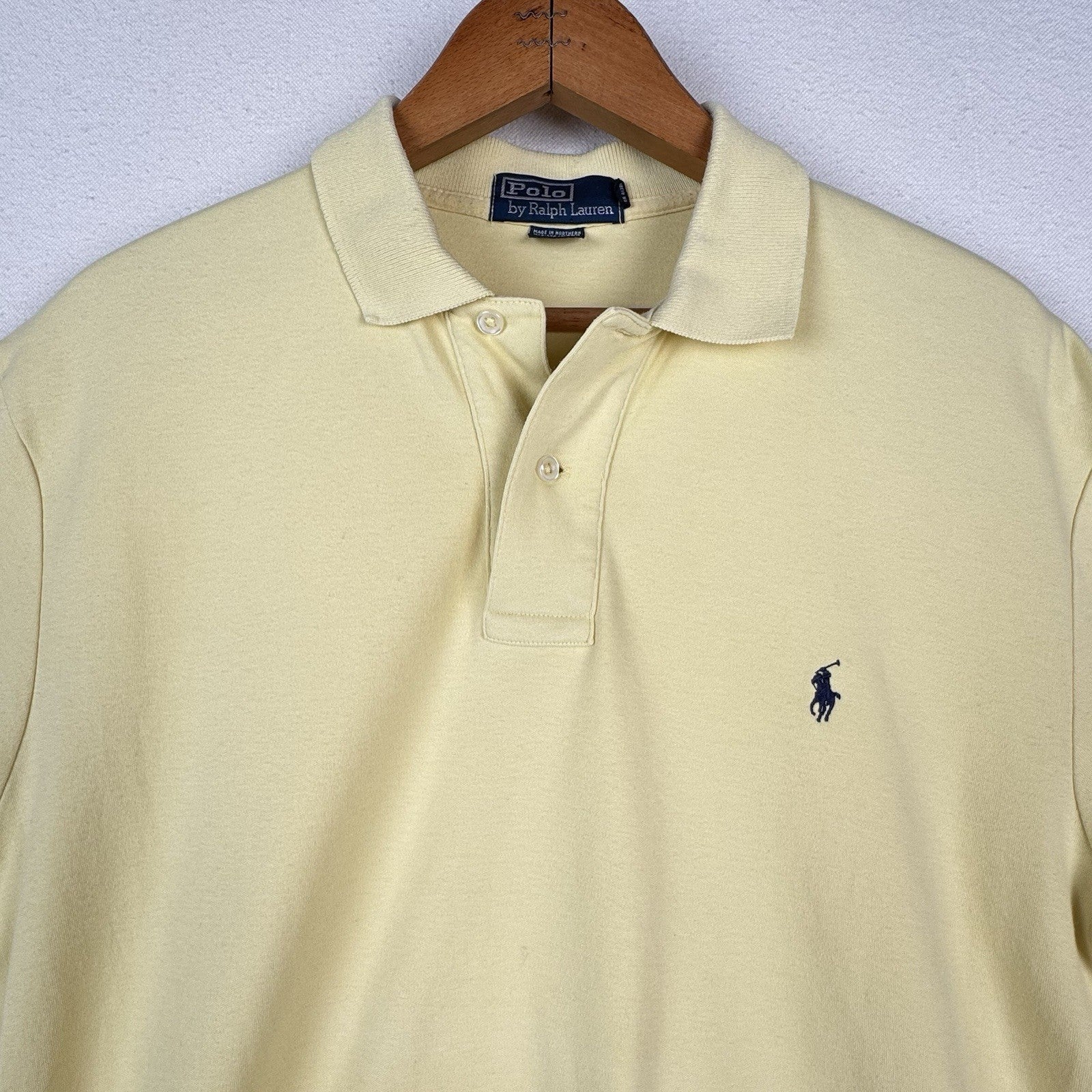 Vintage Polo Ralph Lauren Short Sleeve Navy Pony Soft Yellow Mens Small
