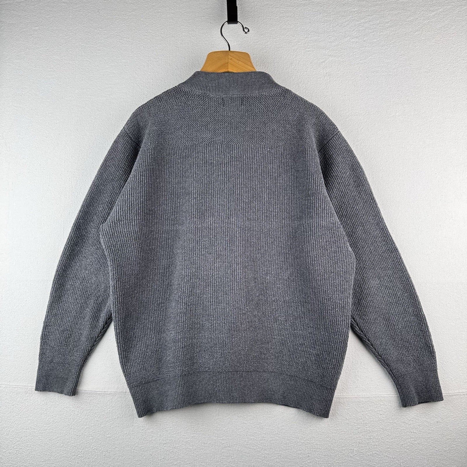 Vtg LL Bean Henley Fisherman Sweater Men’s Large Gray 1/4 Button Heavy