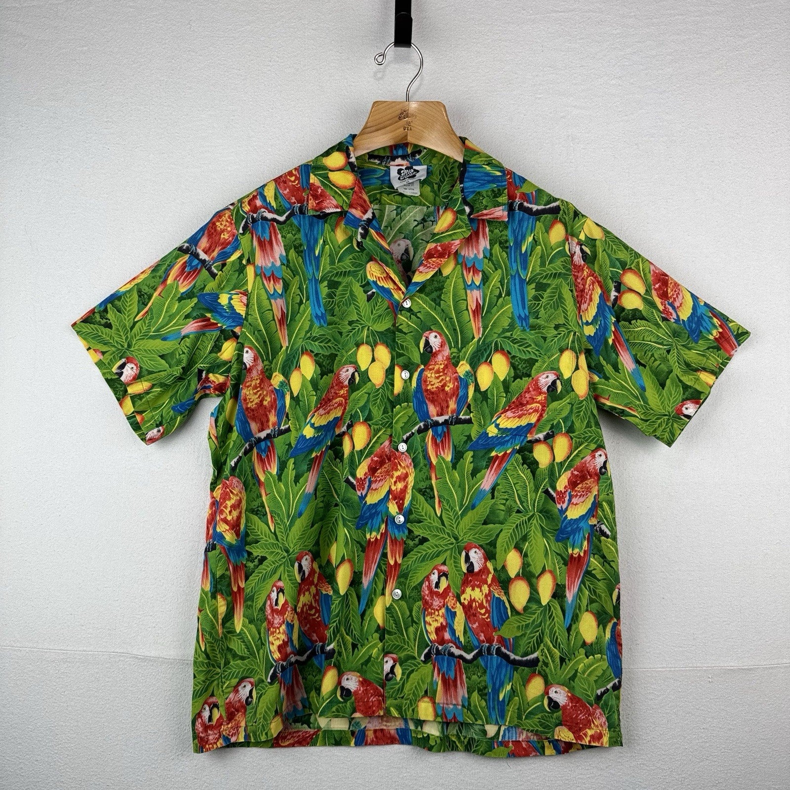 80's Vintage Hilo Hattie Hawaiian Shirt Parrots Macaws Men’s XL Made USA/Hawaii