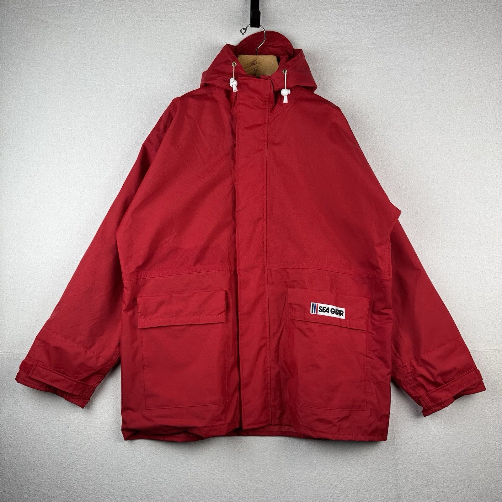 Vtg Sea Gear North Sea Fishing Jacket Mens L  Red Zip Hooded 41118 Raincoat