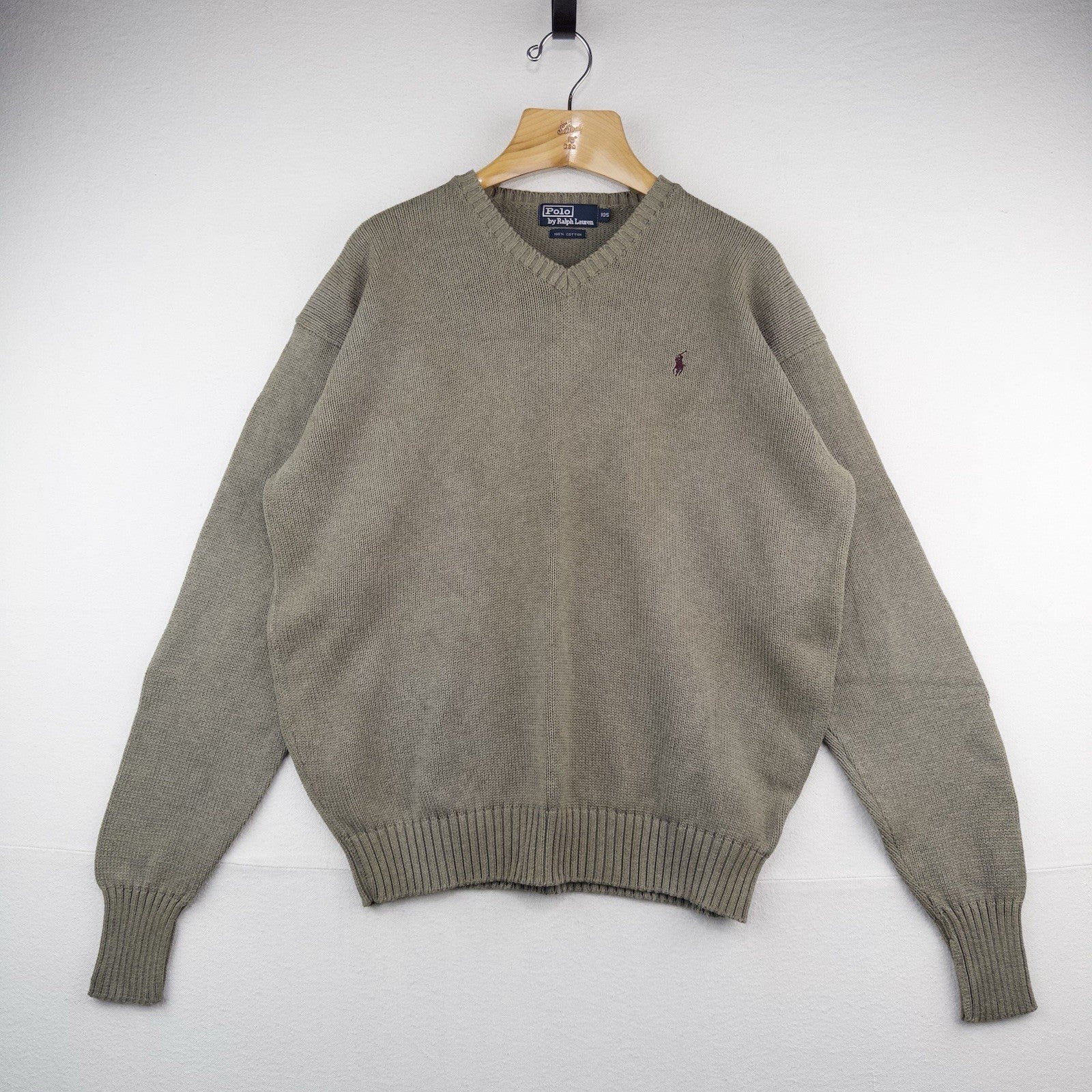 90’s Vtg Polo Ralph Lauren Men’s XL (105) V-Neck Cotton Knit Tan Sweater *Read
