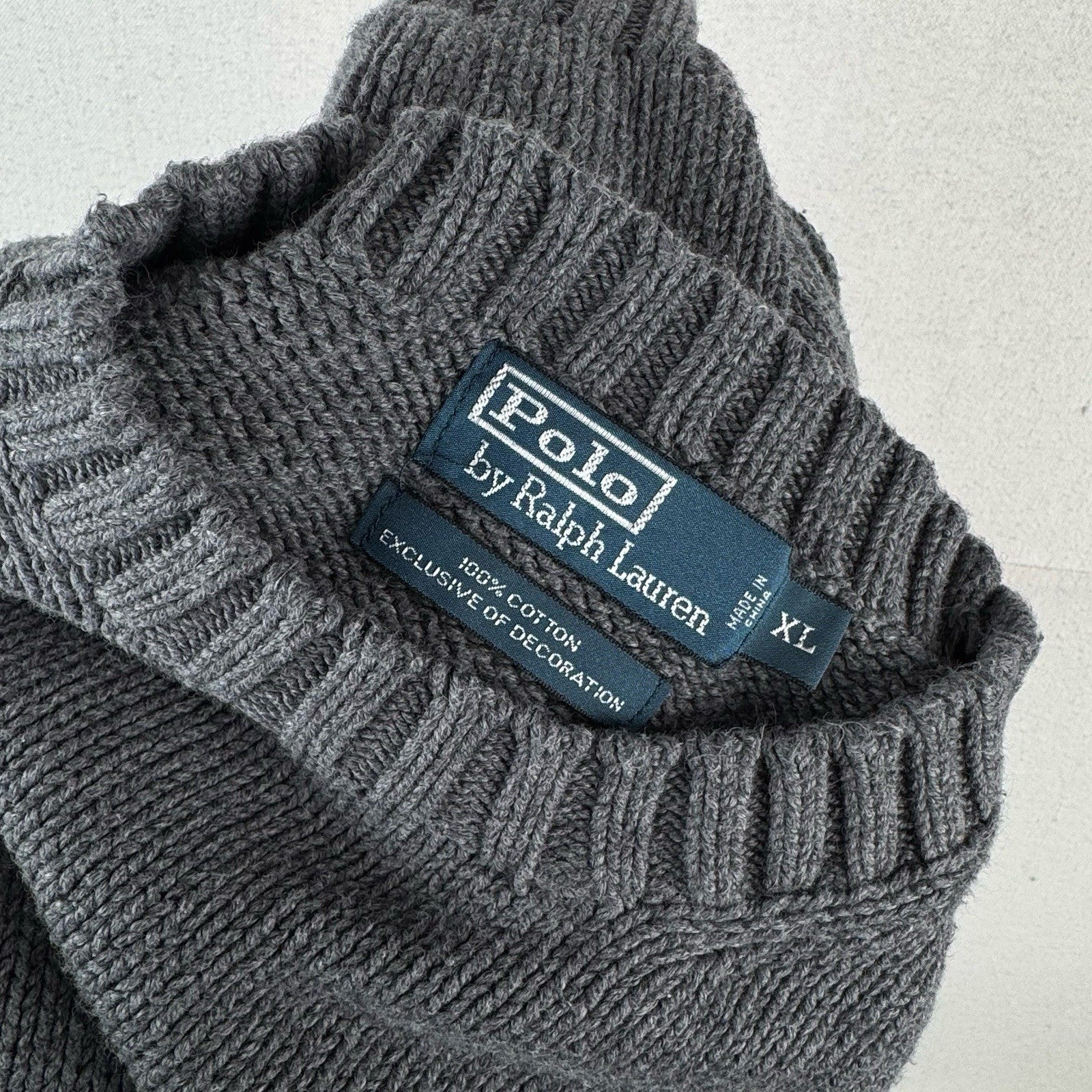 90’s Vtg Polo Ralph Lauren Sweater Men’s XL Gray Cotton Crewneck Heavyweight