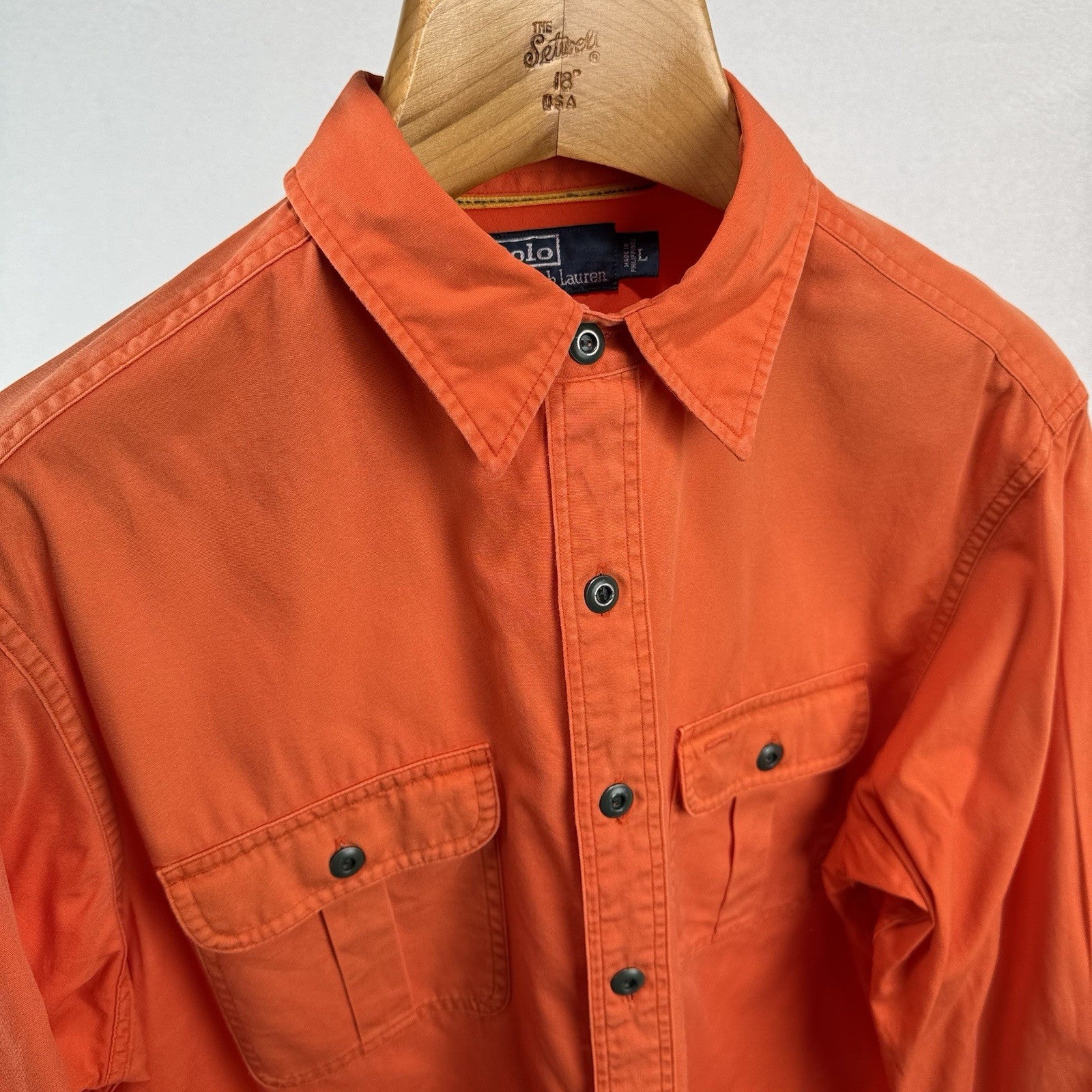Polo Ralph Lauren Sunfaded Safari Shirt Men's L Orange Long Sleeve Button Up